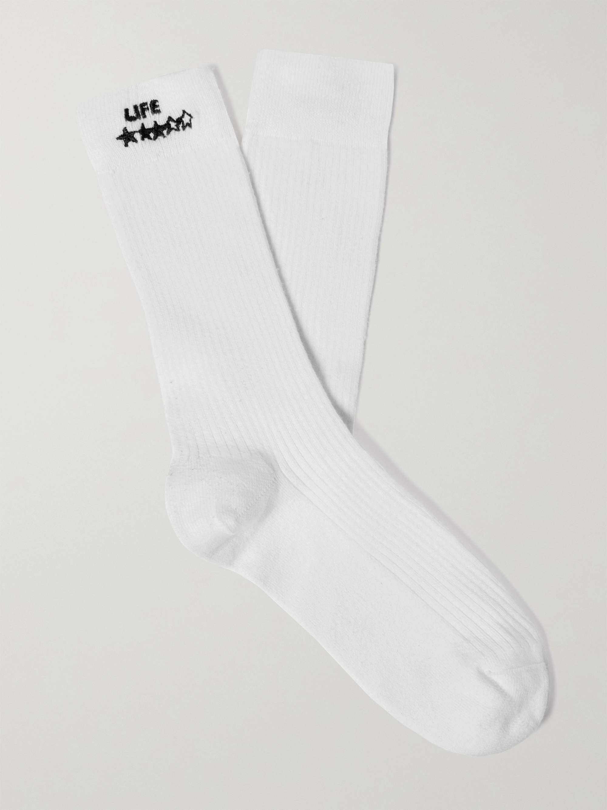 셀린느 옴므 CELINE HOMME Embroidered Cotton-Blend Socks,White
