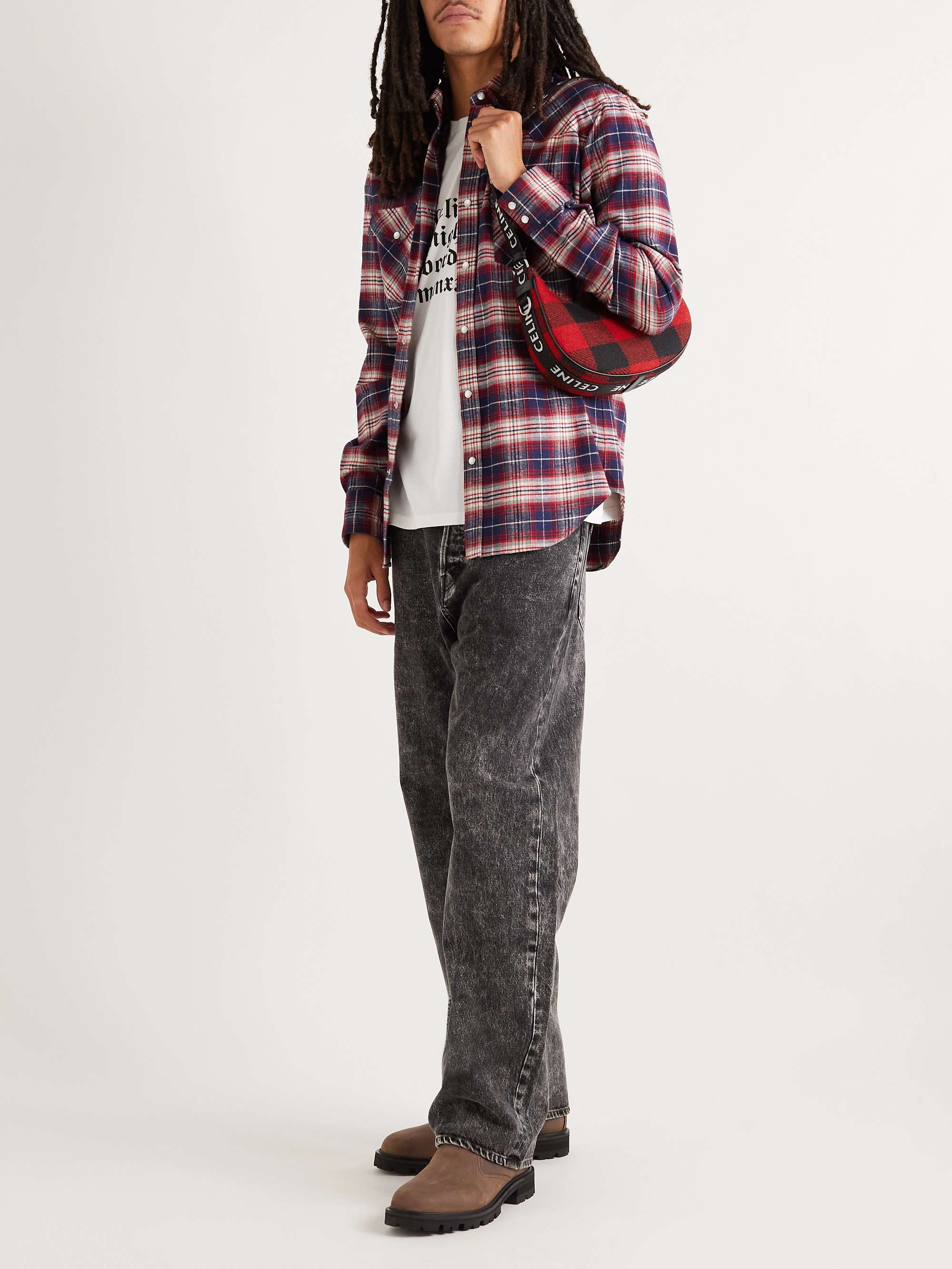 CELINE HOMME Ava Leather-Trimmed Flannel Messenger Bag