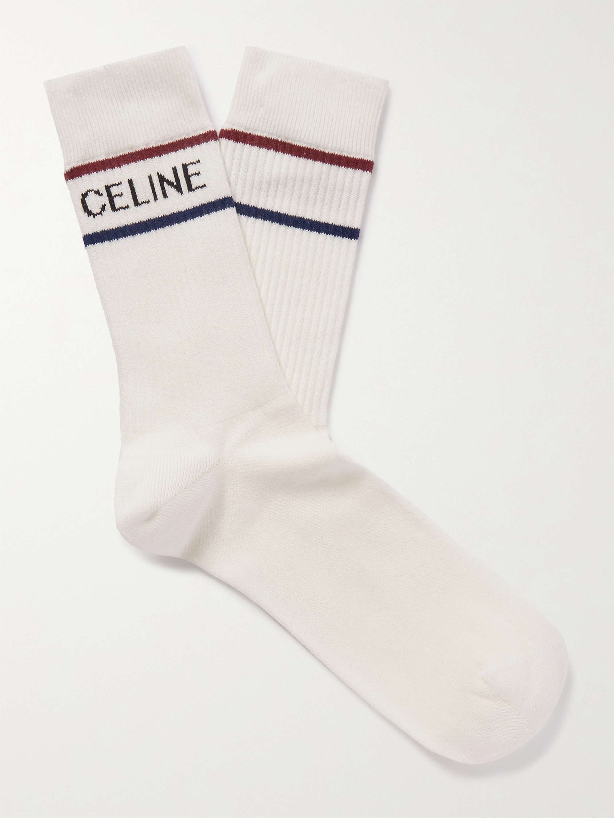 셀린느 옴므 CELINE HOMME Striped Cotton-Blend Socks,White
