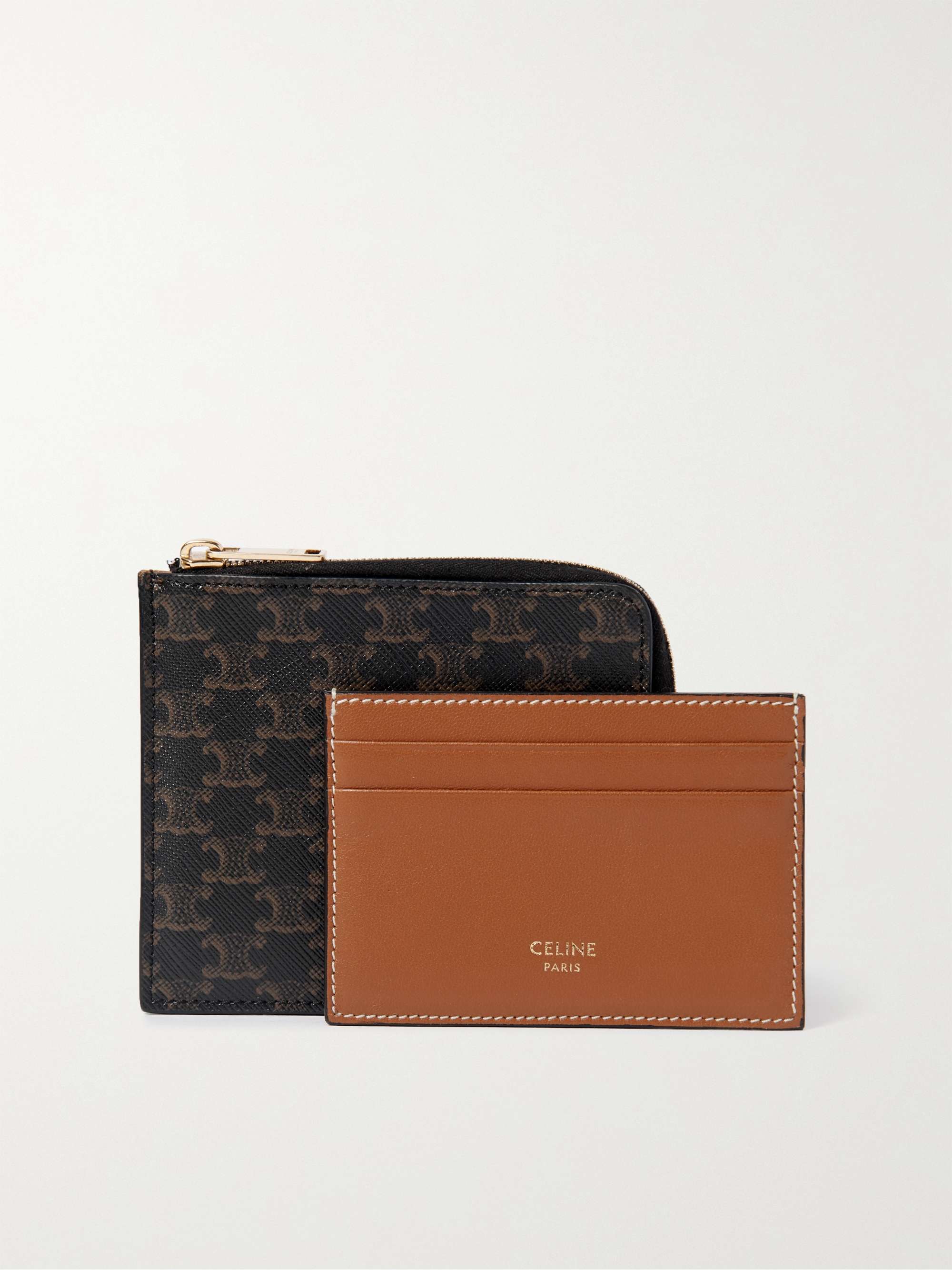 CELINE HOMME Triomphe Logo-Print Coated-Canvas Coin Wallet and Leather Cardholder Set