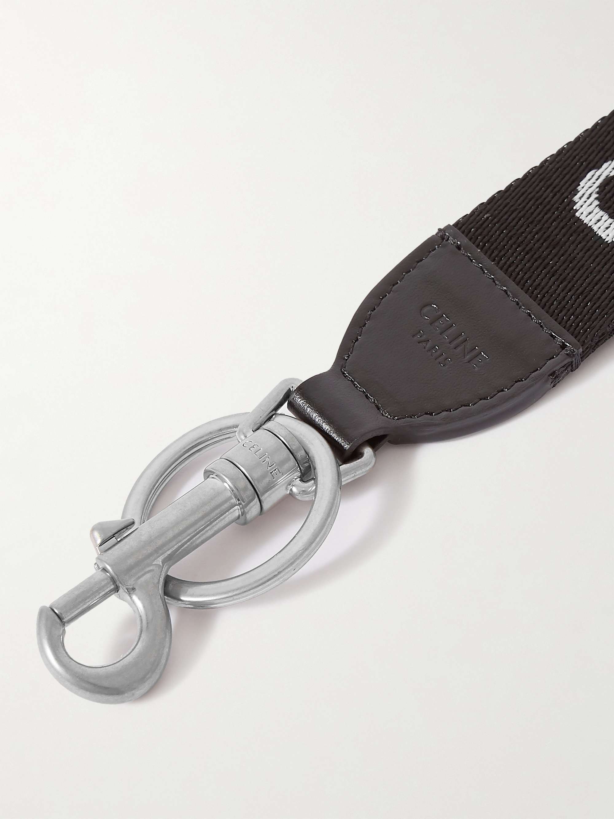 Leather-Trimmed Logo-Print Nylon Key Ring