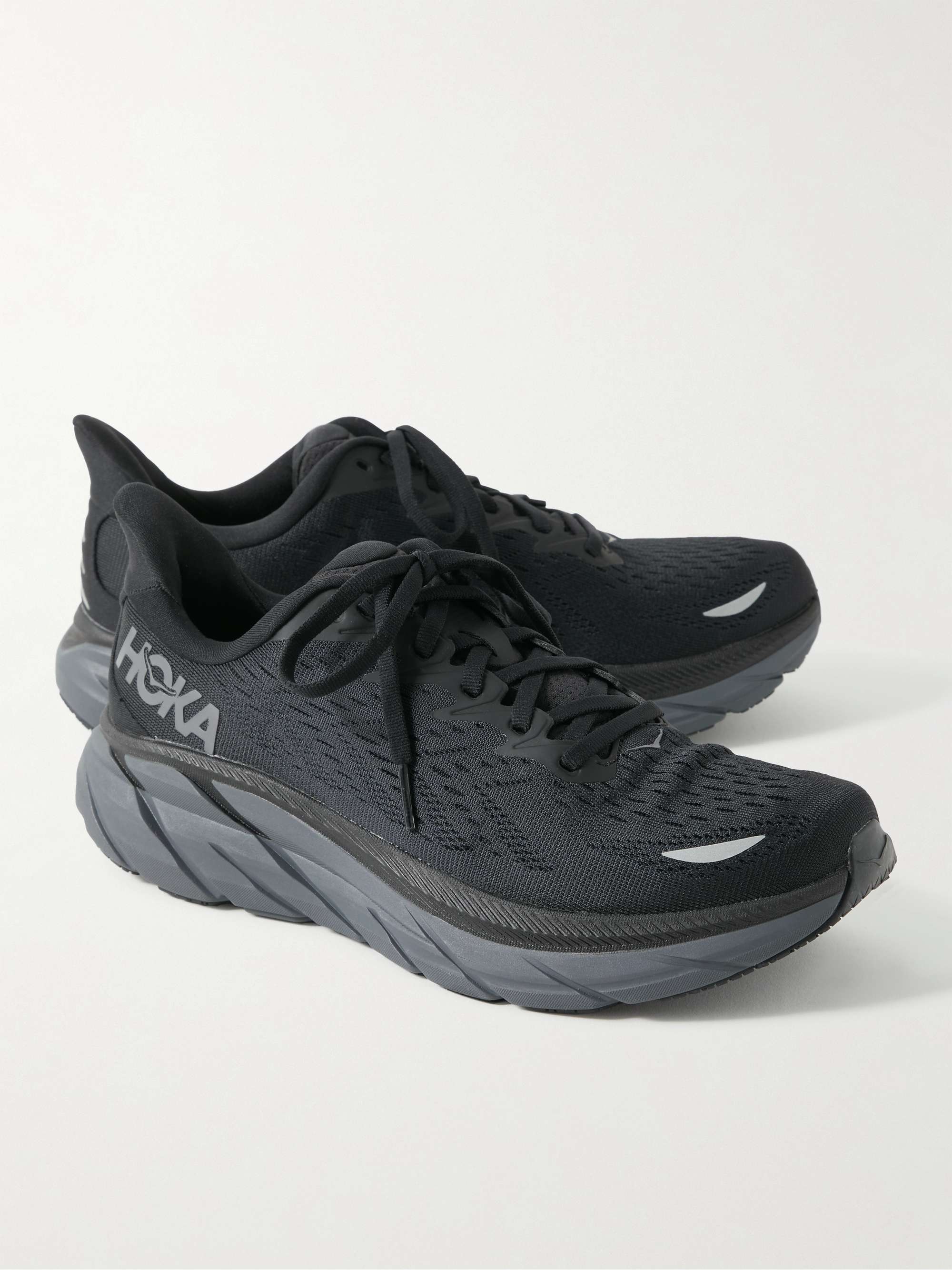 HOKA ONE ONE Clifton 8 Rubber-Trimmed Mesh Running Sneakers