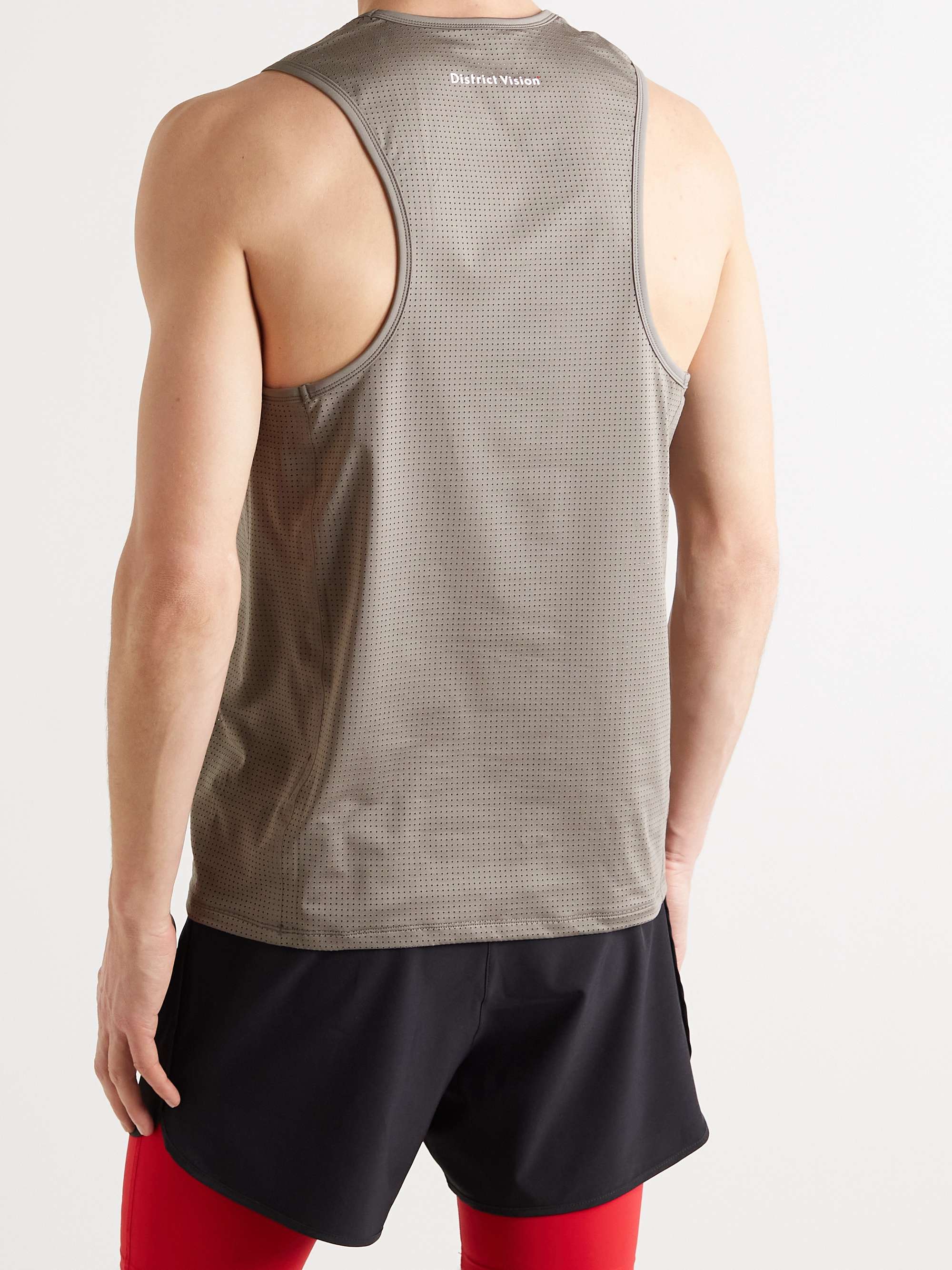 DISTRICT VISION Logo-Print Perforated Stretch-Jersey Running Tank Top