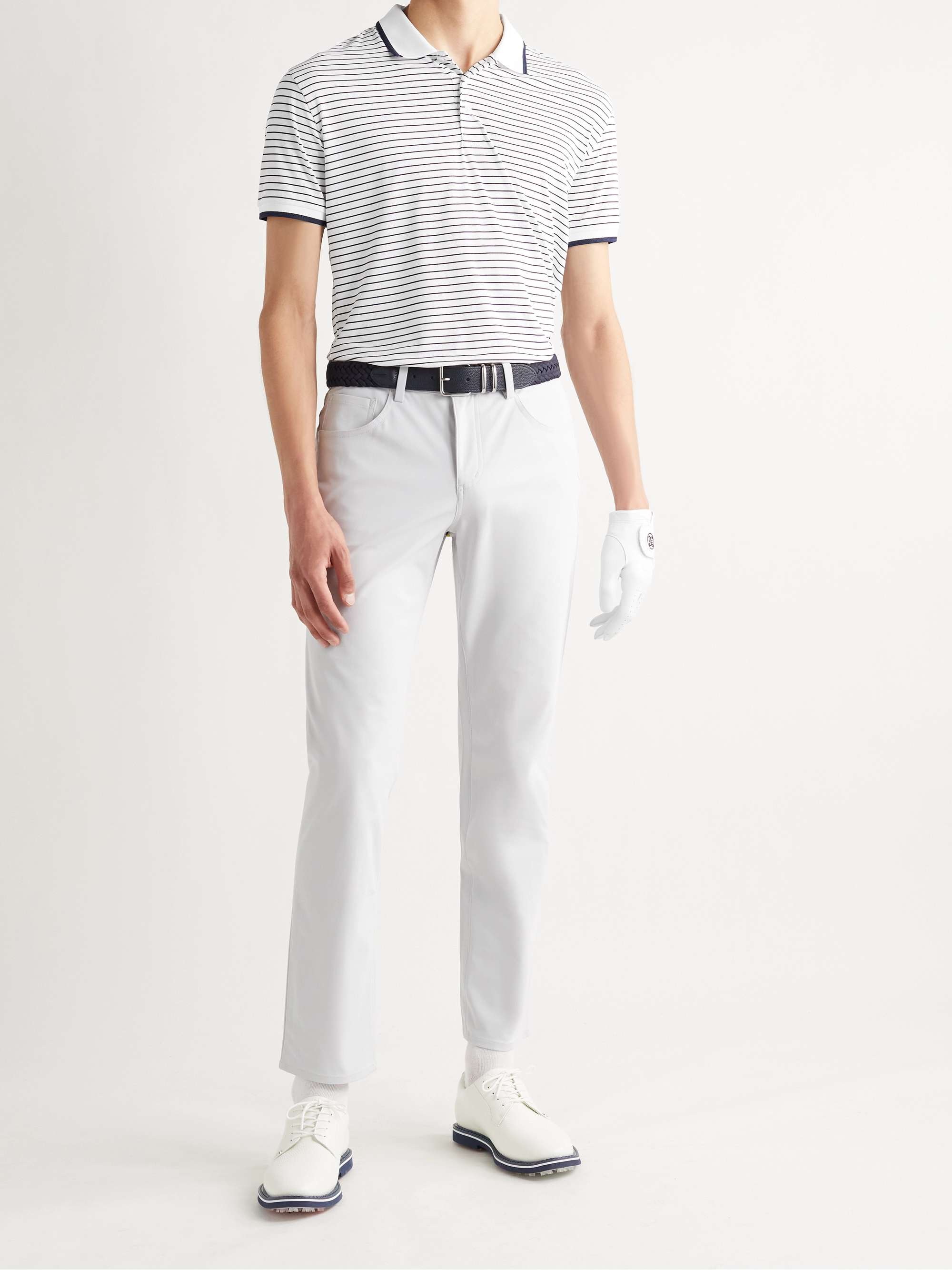 G/FORE Striped Perforated Stretch-Jersey Golf Polo Shirt
