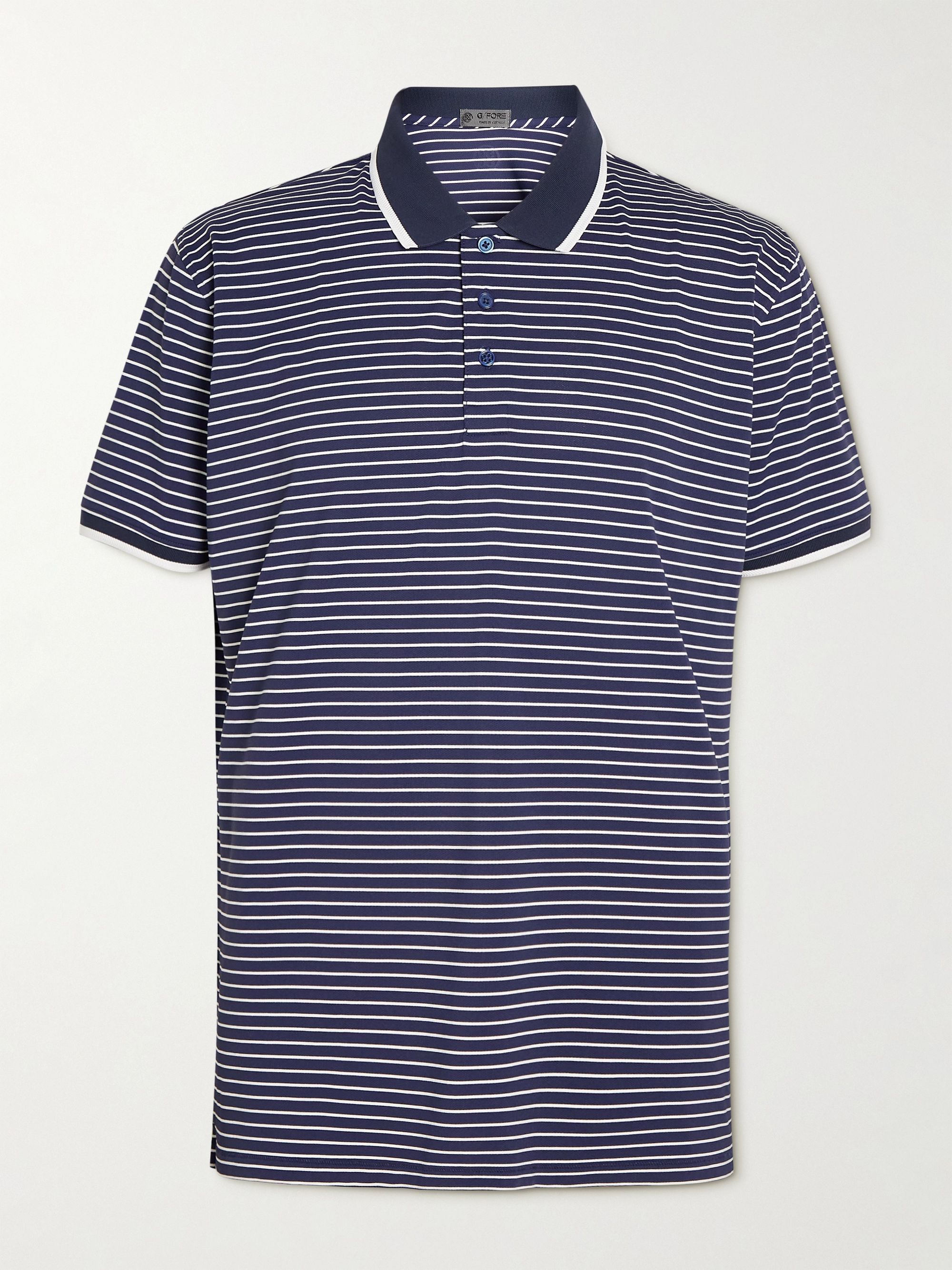 Navy Striped Perforated Stretch-Jersey Golf Polo Shirt | G/FORE | MR PORTER
