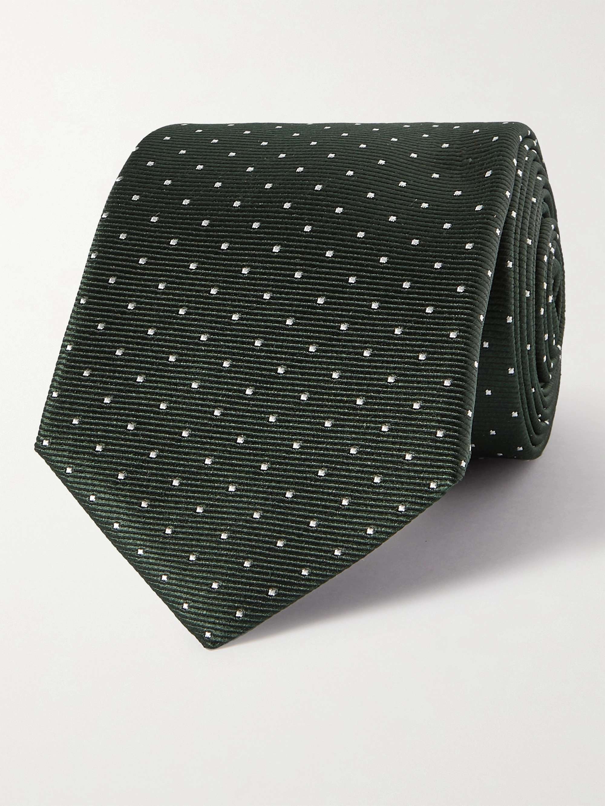 랑방 넥타이 Lanvin 7cm Pin-Dot Silk-Faille Tie,Green