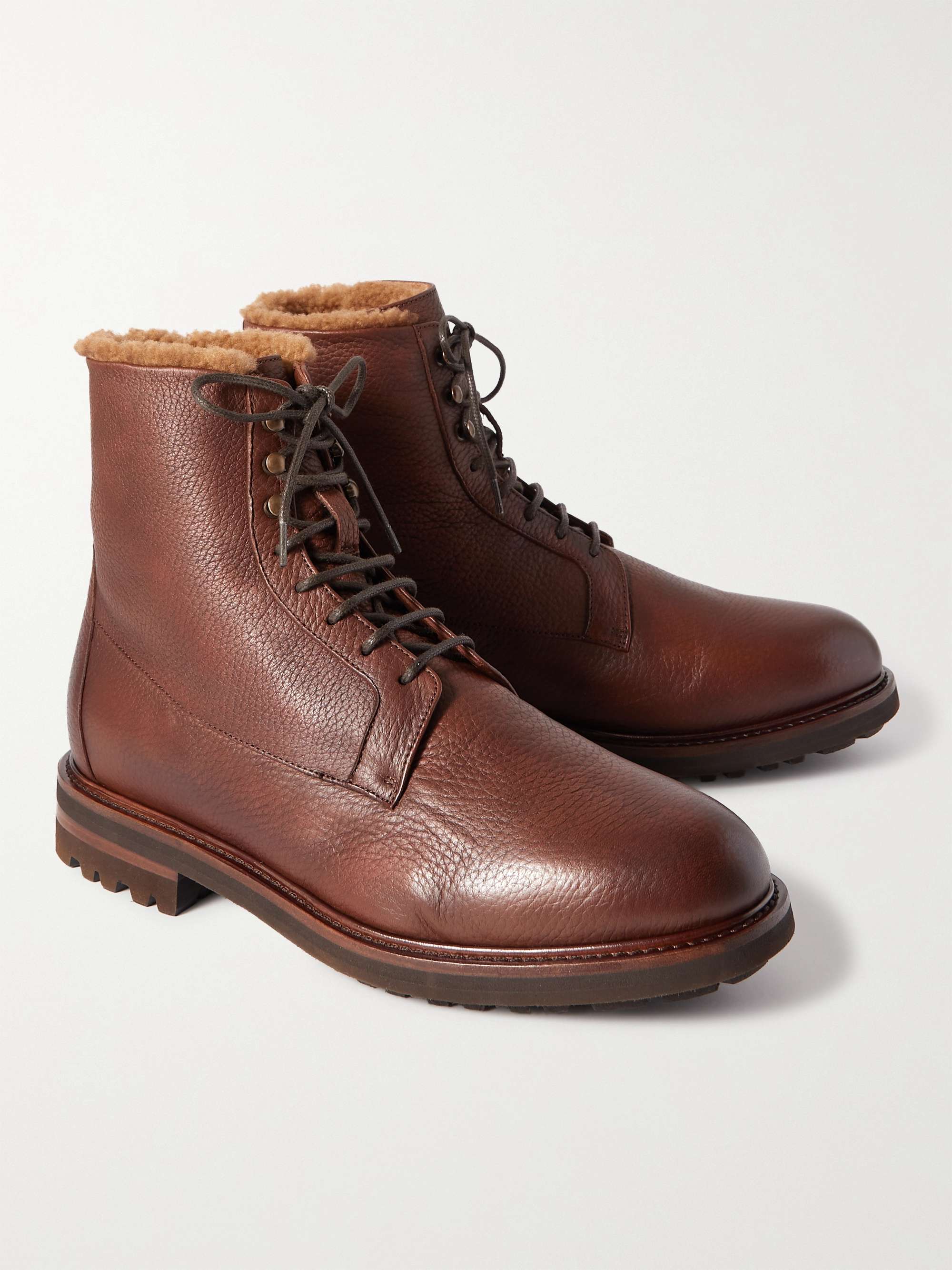 BRUNELLO CUCINELLI Shearling-Lined Full-Grain Leather Boots