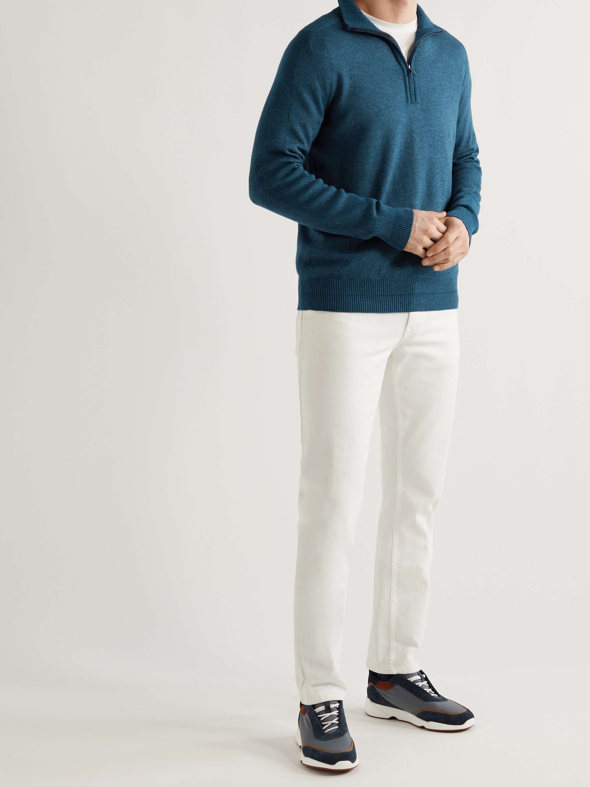 LORO PIANA Half-Zip Cashmere and Silk-Blend Sweater