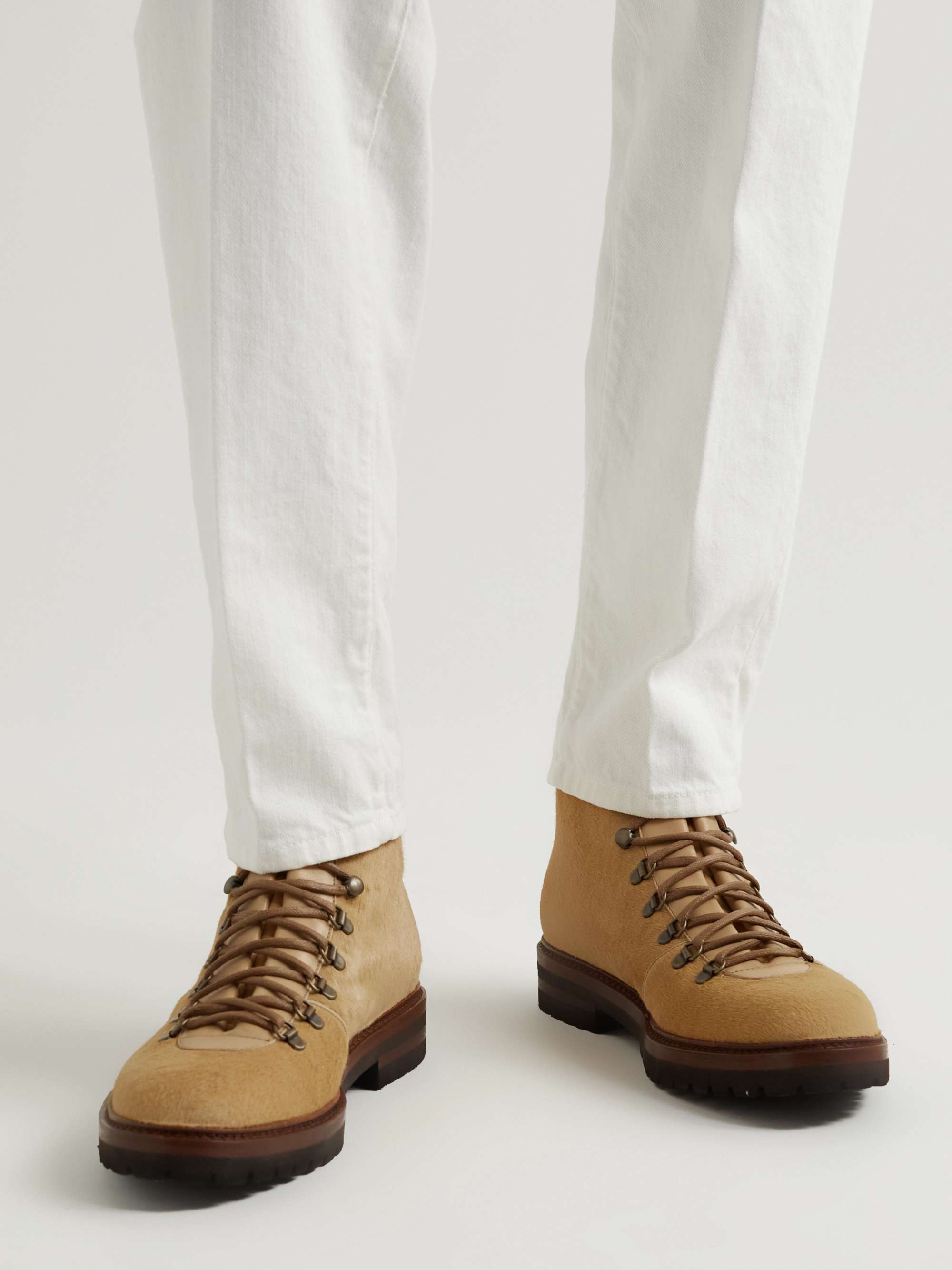 MANOLO BLAHNIK Calaurio Leather-Trimmed Calf Hair Boots