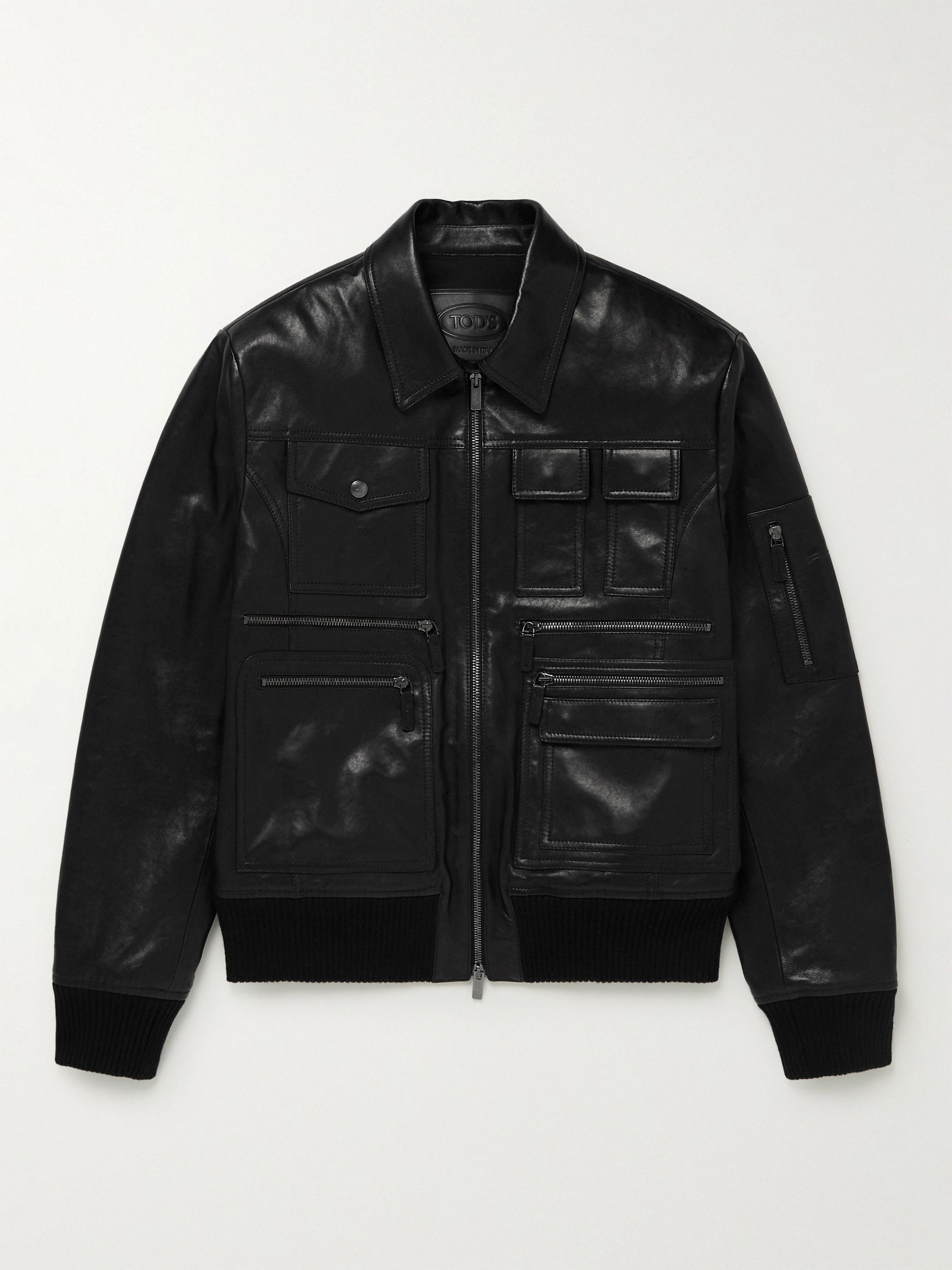 mrporter.com | Logo-Debossed Leather Bomber Jacket