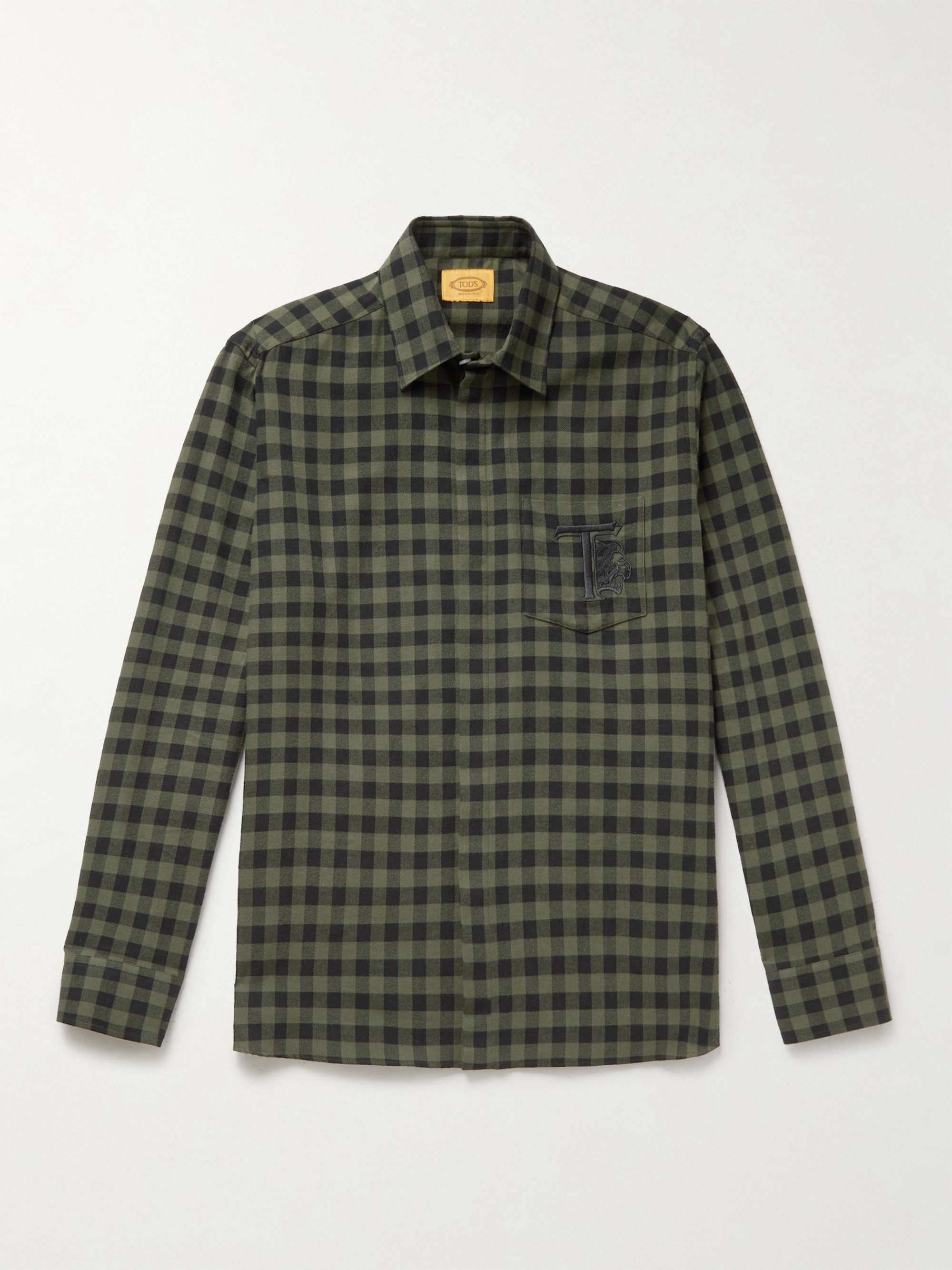 TOD'S Logo-Embroidered Checked Cotton-Flannel Shirt