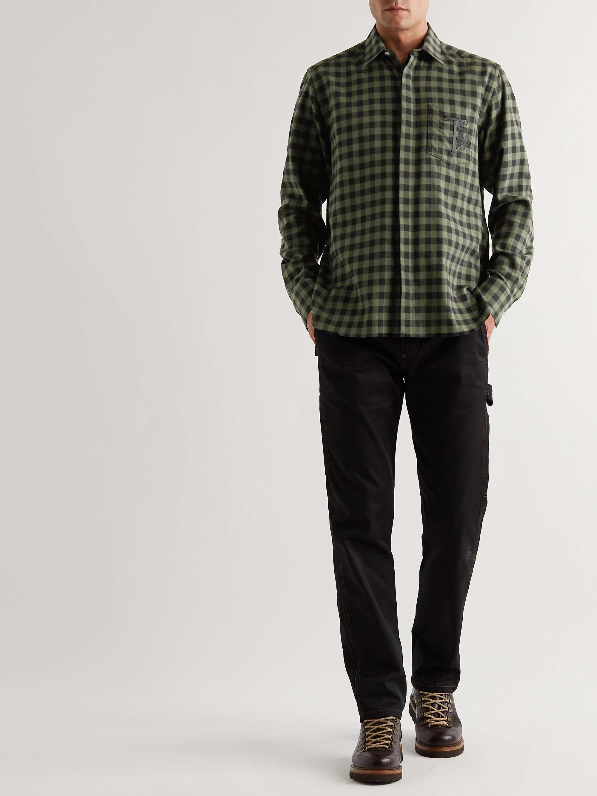TOD'S Logo-Embroidered Checked Cotton-Flannel Shirt