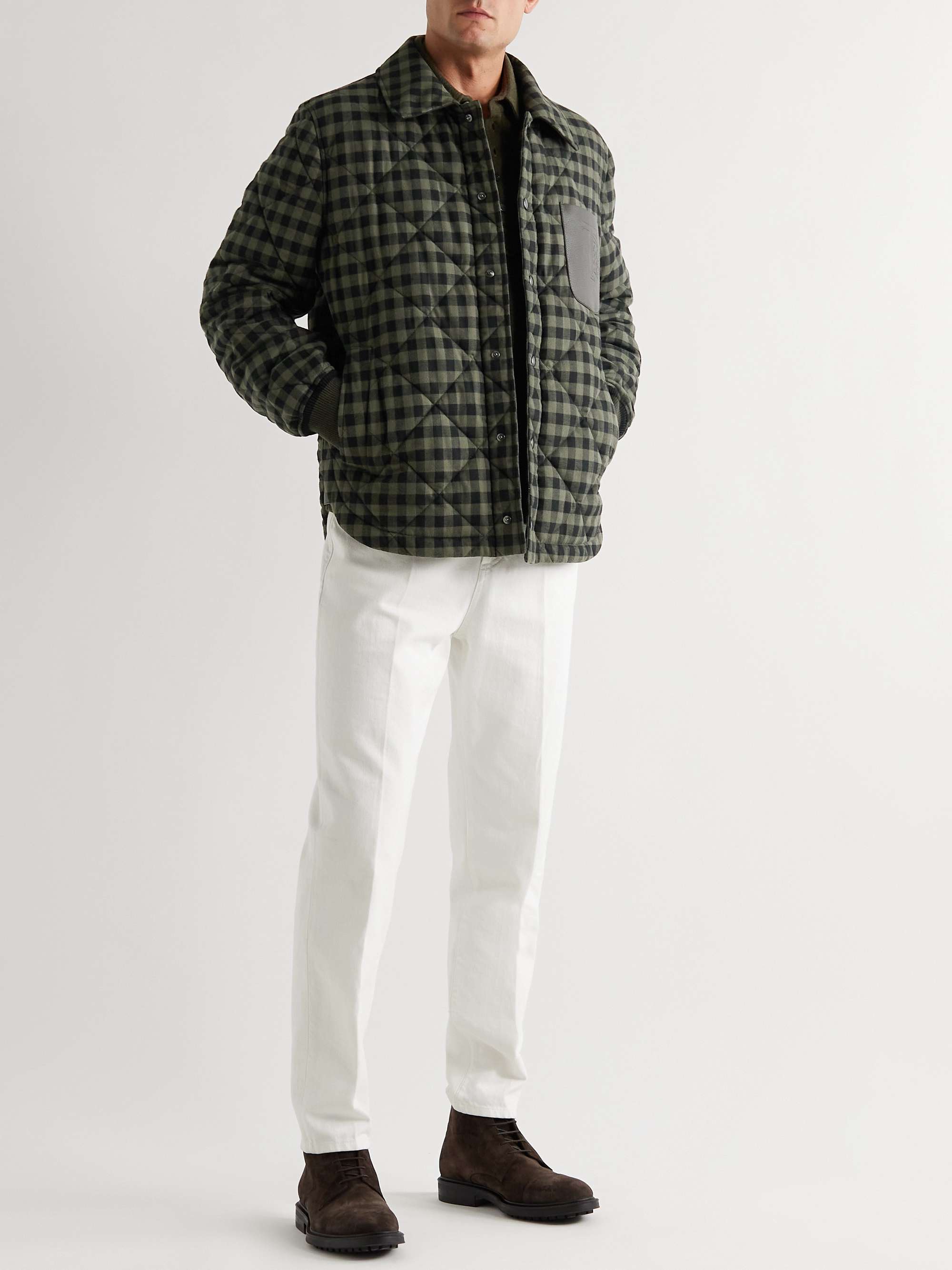 TOD'S Logo-Debossed Leather-Trimmed Quilted Checked Cotton-Flannel Jacket