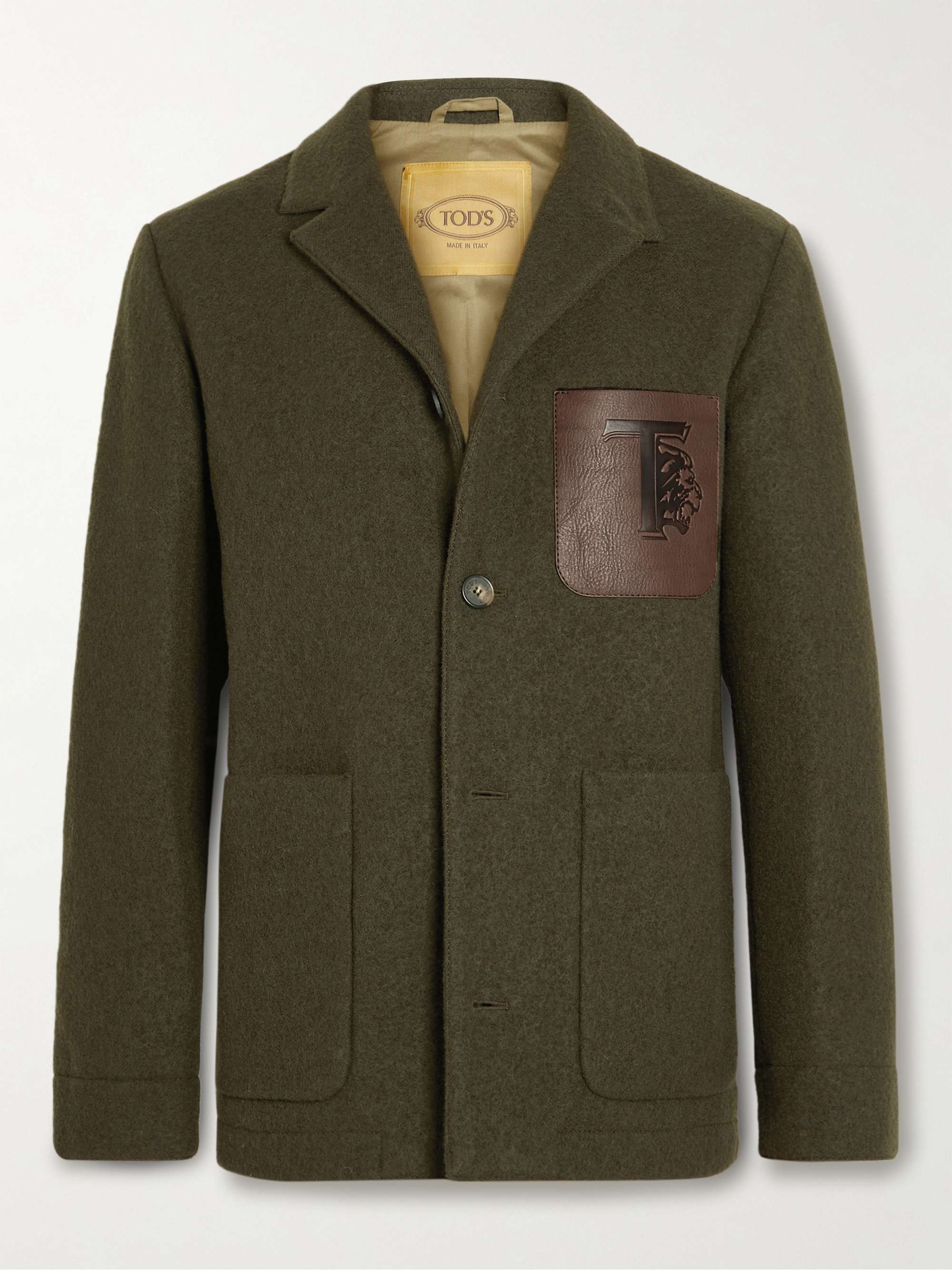 TOD'S Logo-Debossed Leather-Trimmed Shetland Wool Blazer