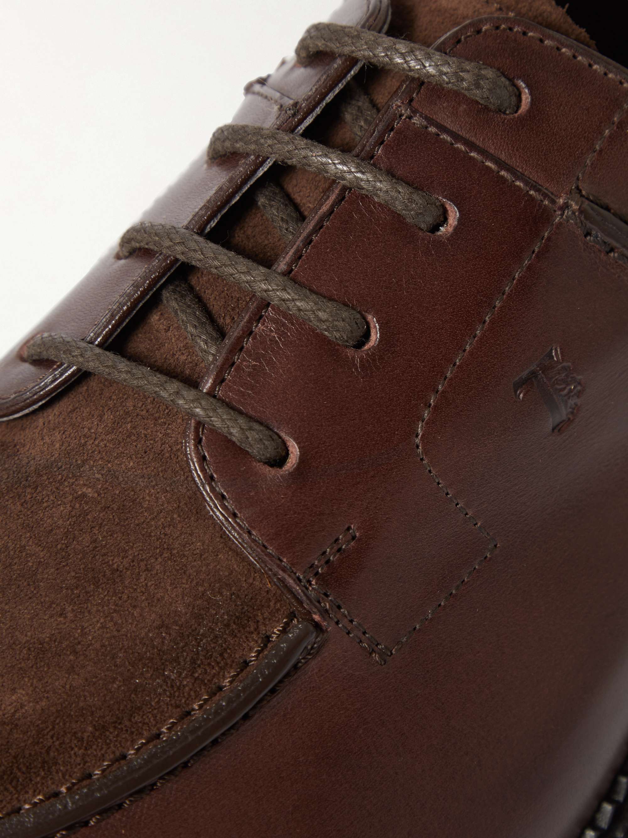 TOD'S Suede-Trimmed Leather Derby Shoes