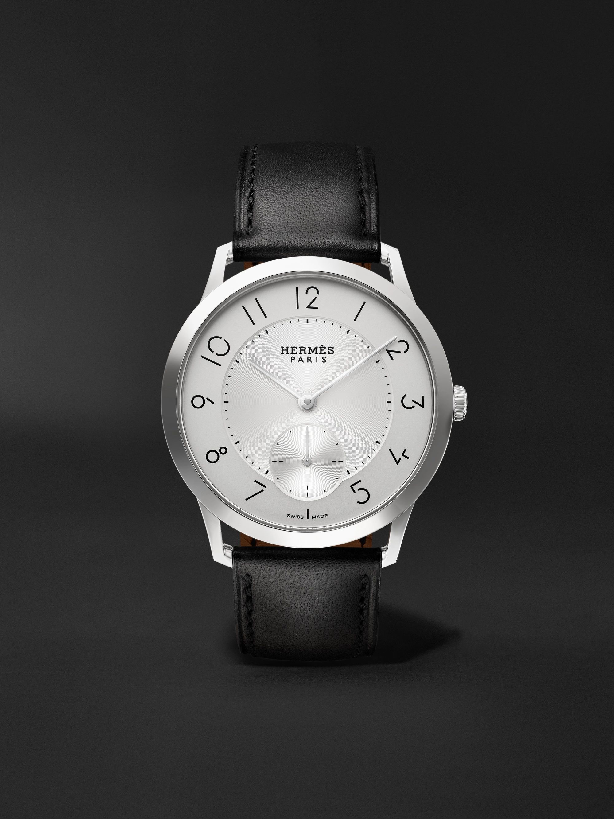 HERMÈS TIMEPIECES Slim d'Hermès Acier Automatic 39.5mm Stainless Steel and Leather Watch, Ref. No. 052839WW00