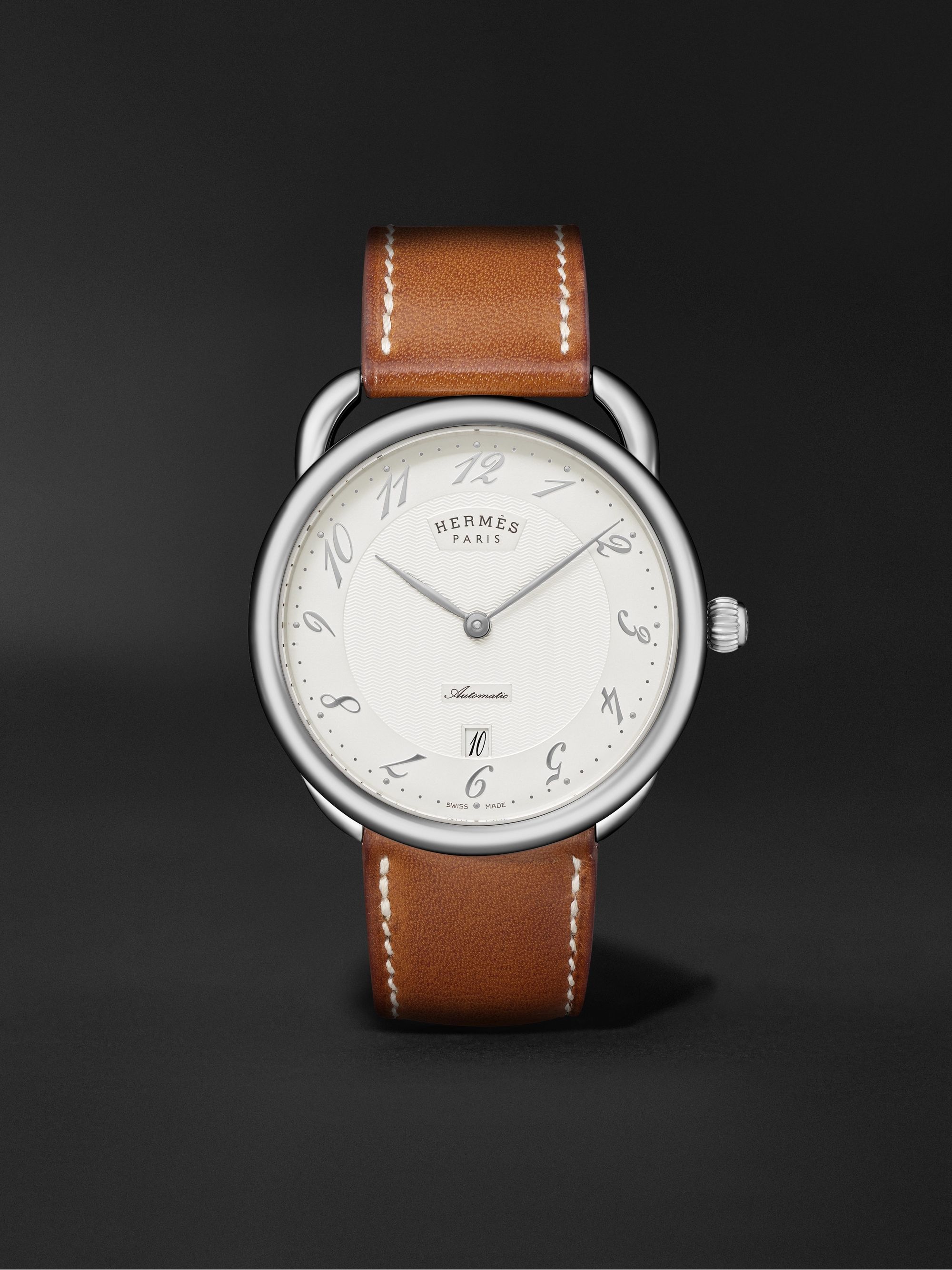 White Arceau Automatic 40mm Stainless Steel and Leather Watch, Ref. No