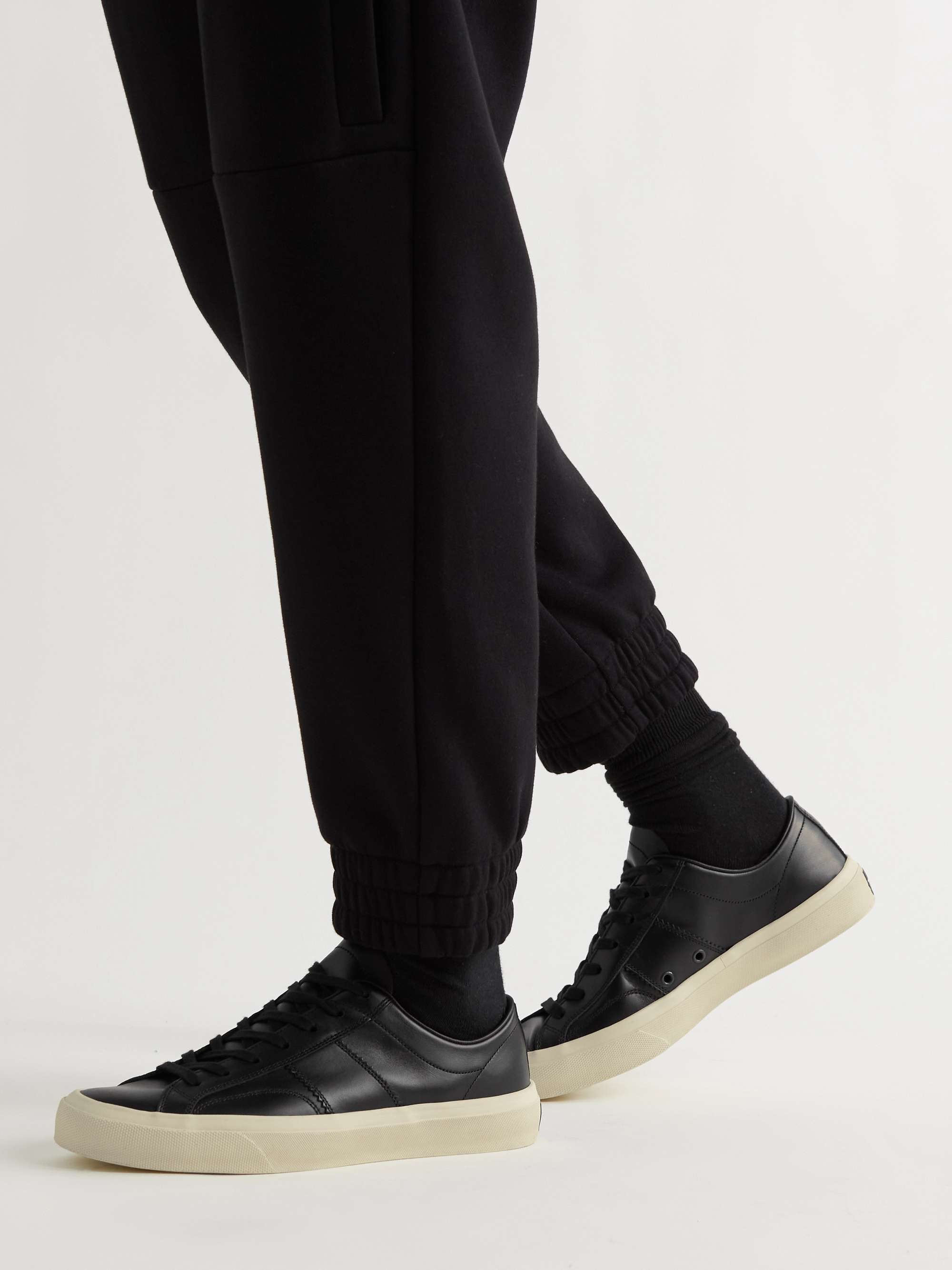 Black Cambridge Leather-Trimmed Suede Sneakers | TOM FORD | MR PORTER