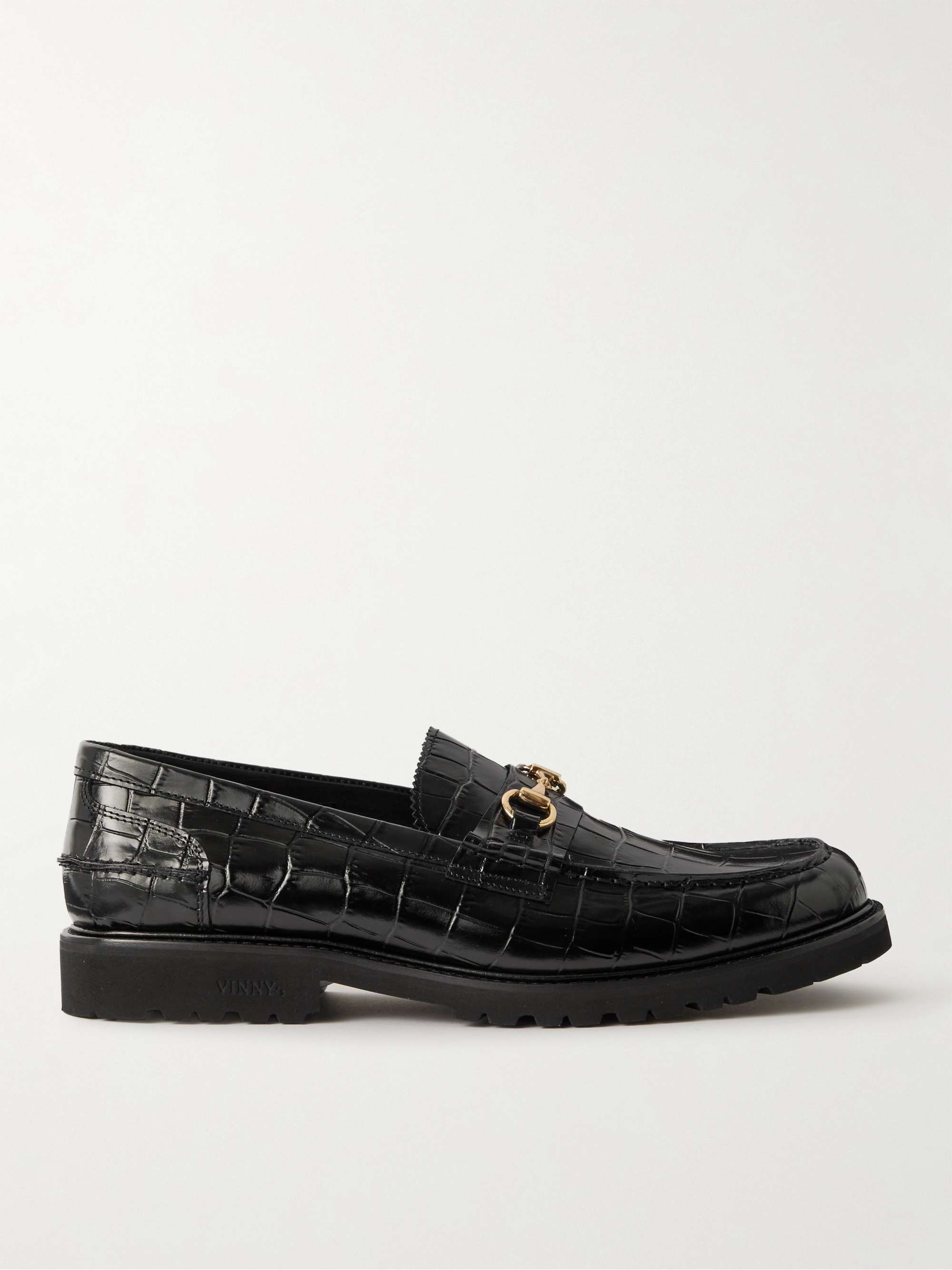 VINNY'S Le Club Horsebit Croc-Effect Leather Loafers