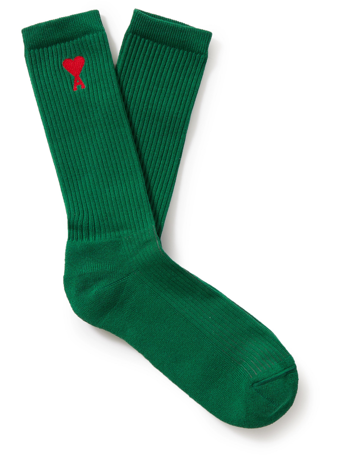 Ami Alexandre Mattiussi Logo-jacquard Cotton-blend Socks In Green