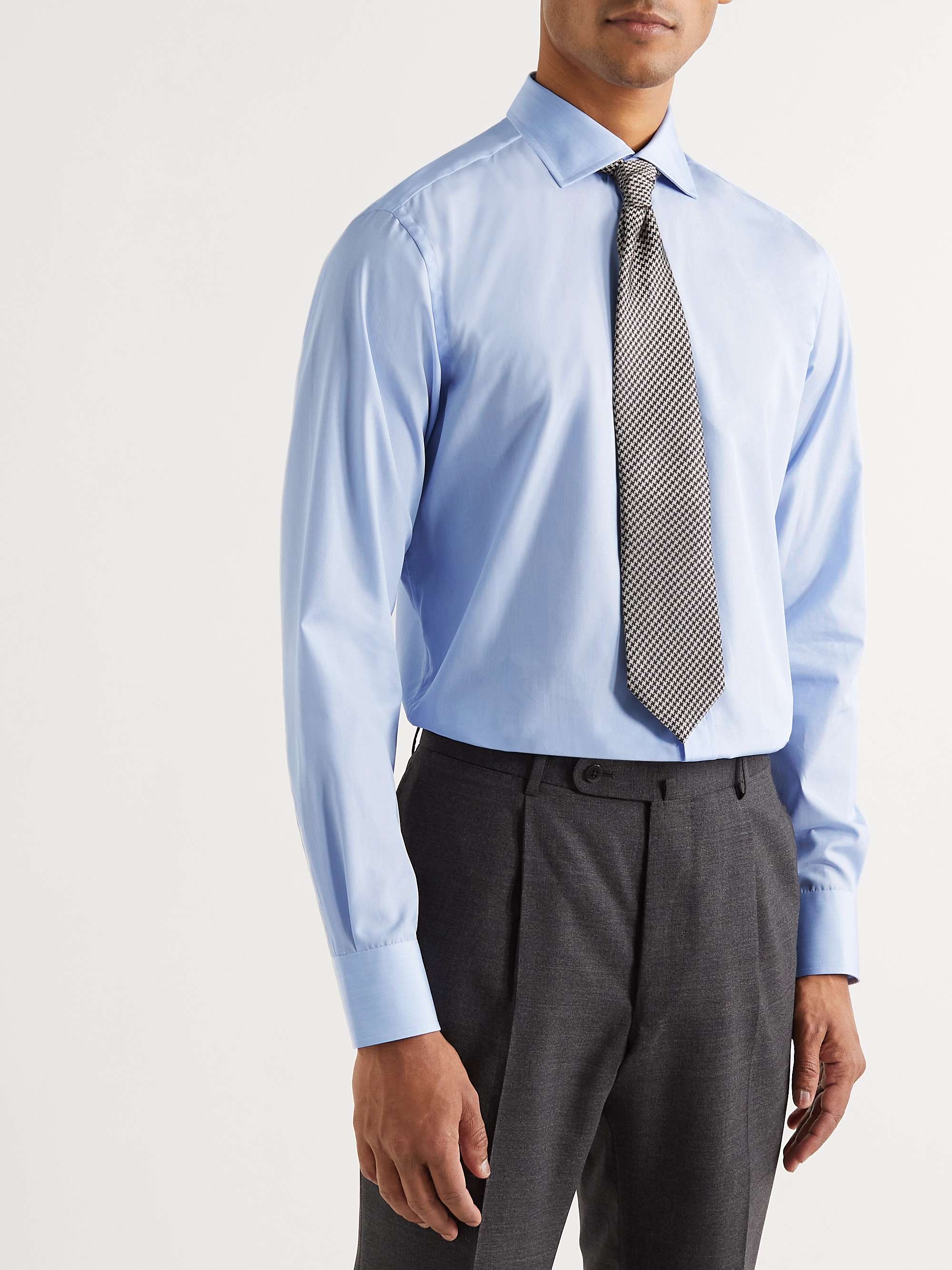BRIONI Slim-Fit Cutaway-Collar Pinstriped Cotton Shirt