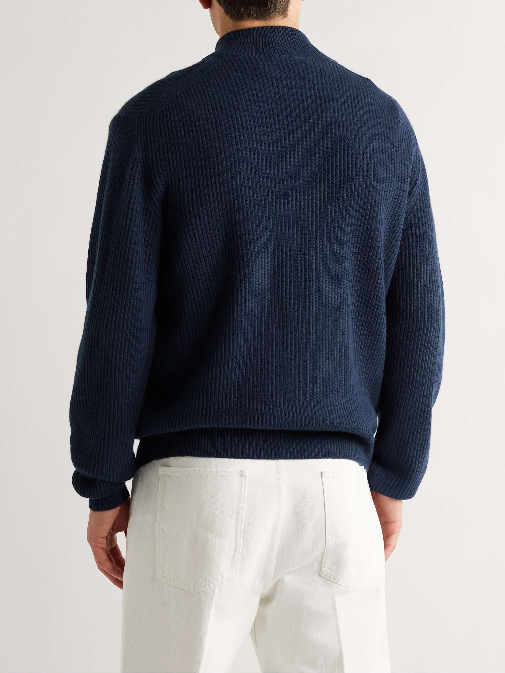BOGLIOLI Ribbed Virgin Wool Half-Zip Sweater