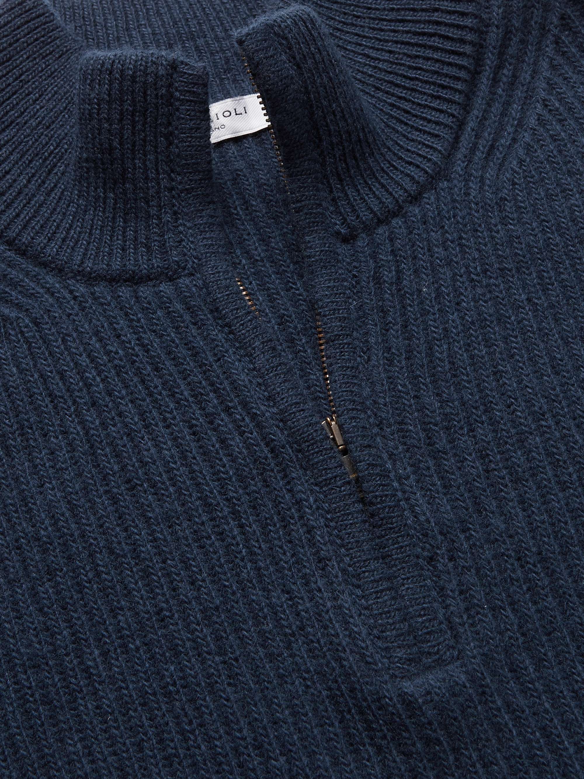 BOGLIOLI Ribbed Virgin Wool Half-Zip Sweater