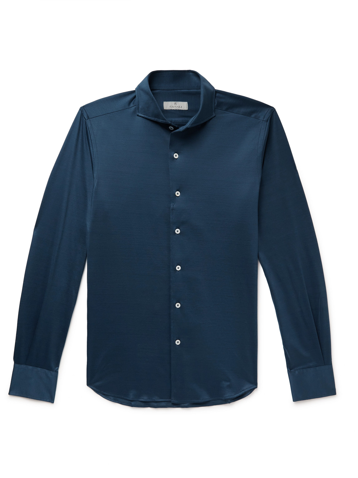 Canali Slim-fit Cutaway-collar Cotton-jersey Shirt In Blue