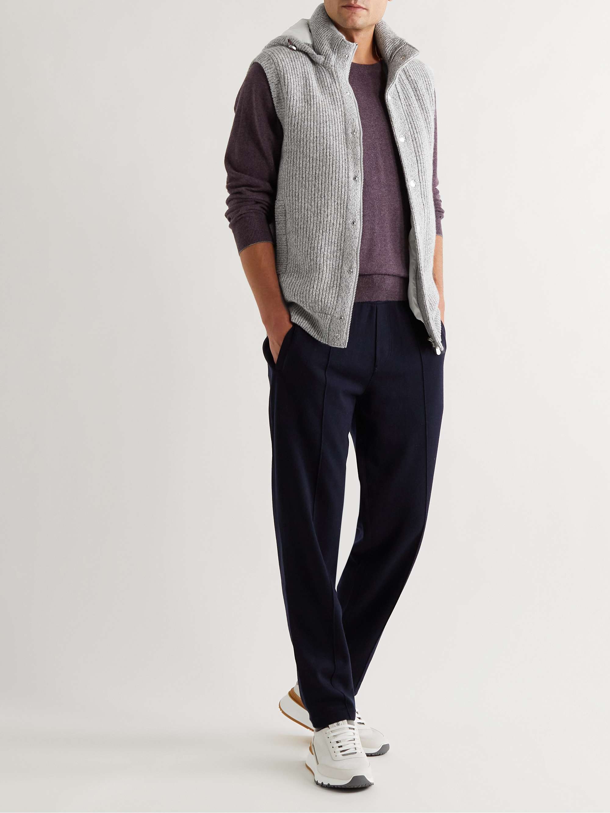 BRUNELLO CUCINELLI Ribbed Cashmere and Shell Hooded Down Gilet