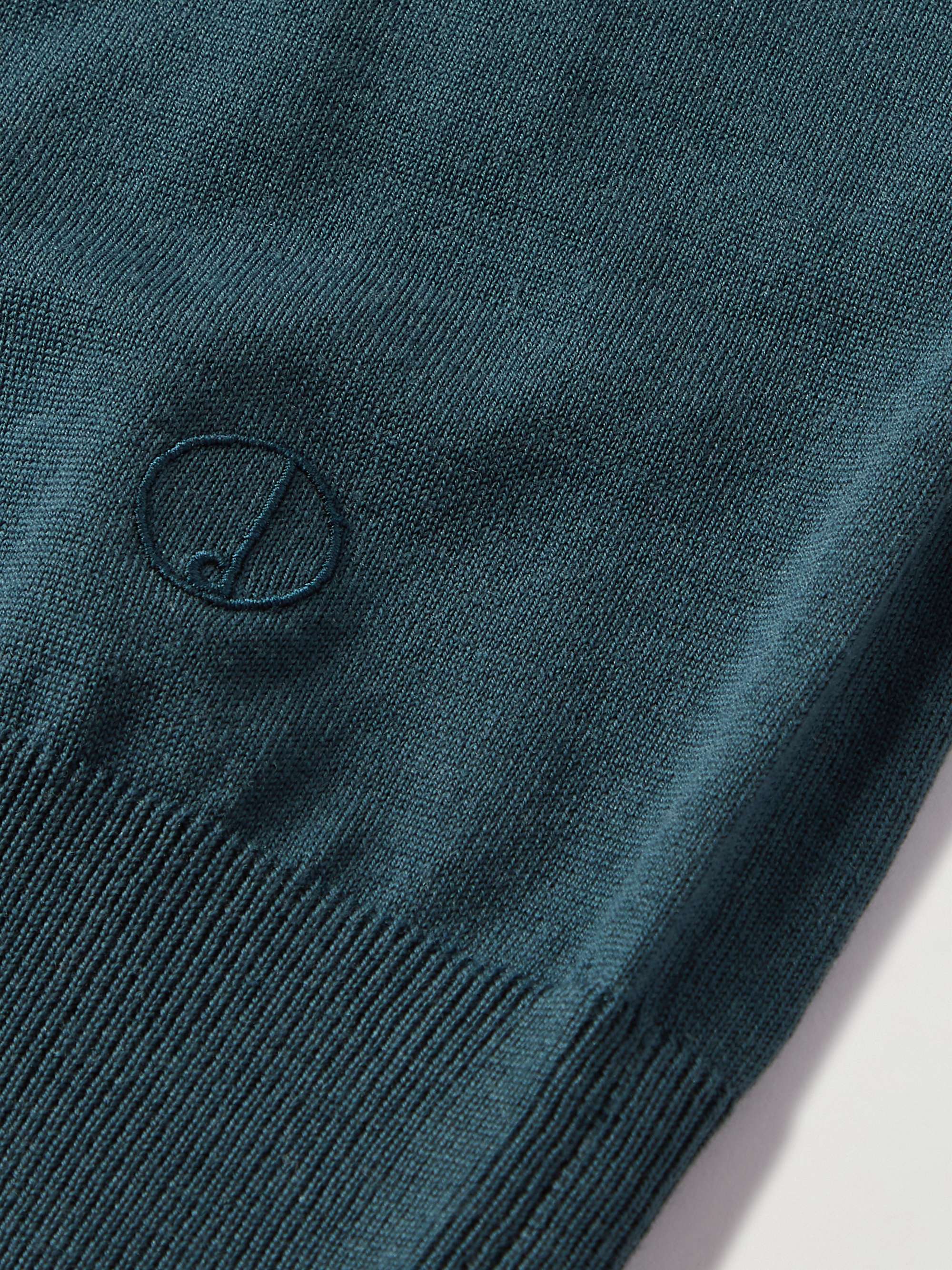 DUNHILL Logo-Embroidered Merino Wool Zip-Up Sweater