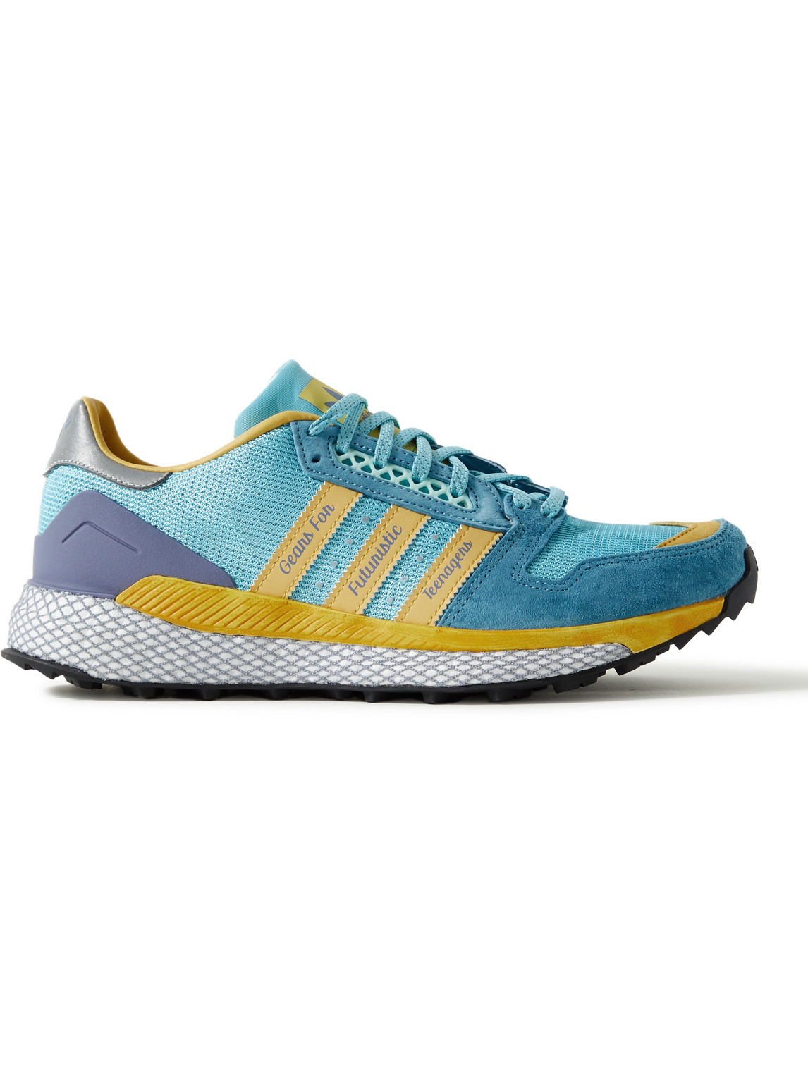 Adidas Consortium Human Made Questar Suede And Mesh Sneakers In Blue