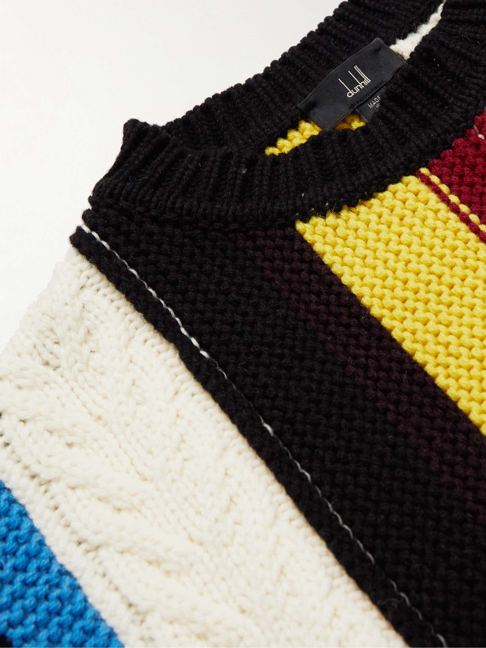 DUNHILL Striped Ribbed Cable-Knit Wool Sweater