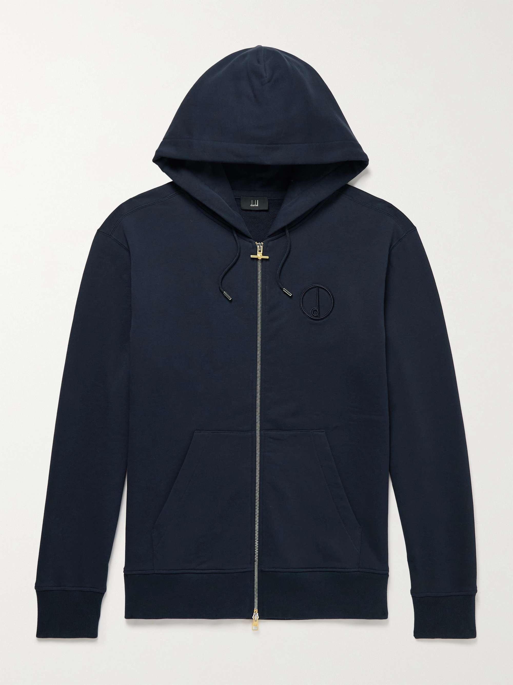 DUNHILL Logo-Embroidered Cotton-Jersey Zip-Up Hoodie