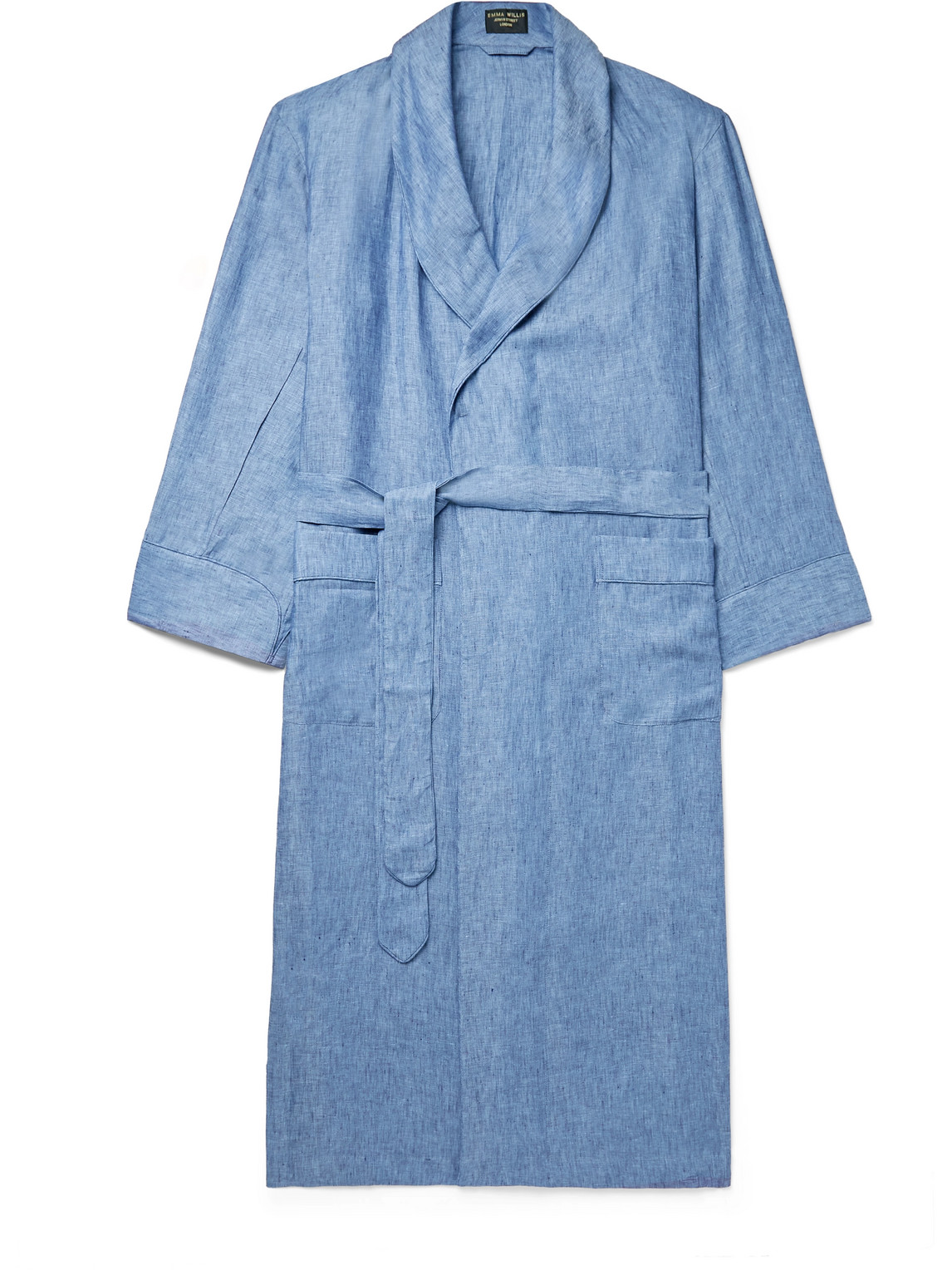 Emma Willis Linen-chambray Robe In Blue