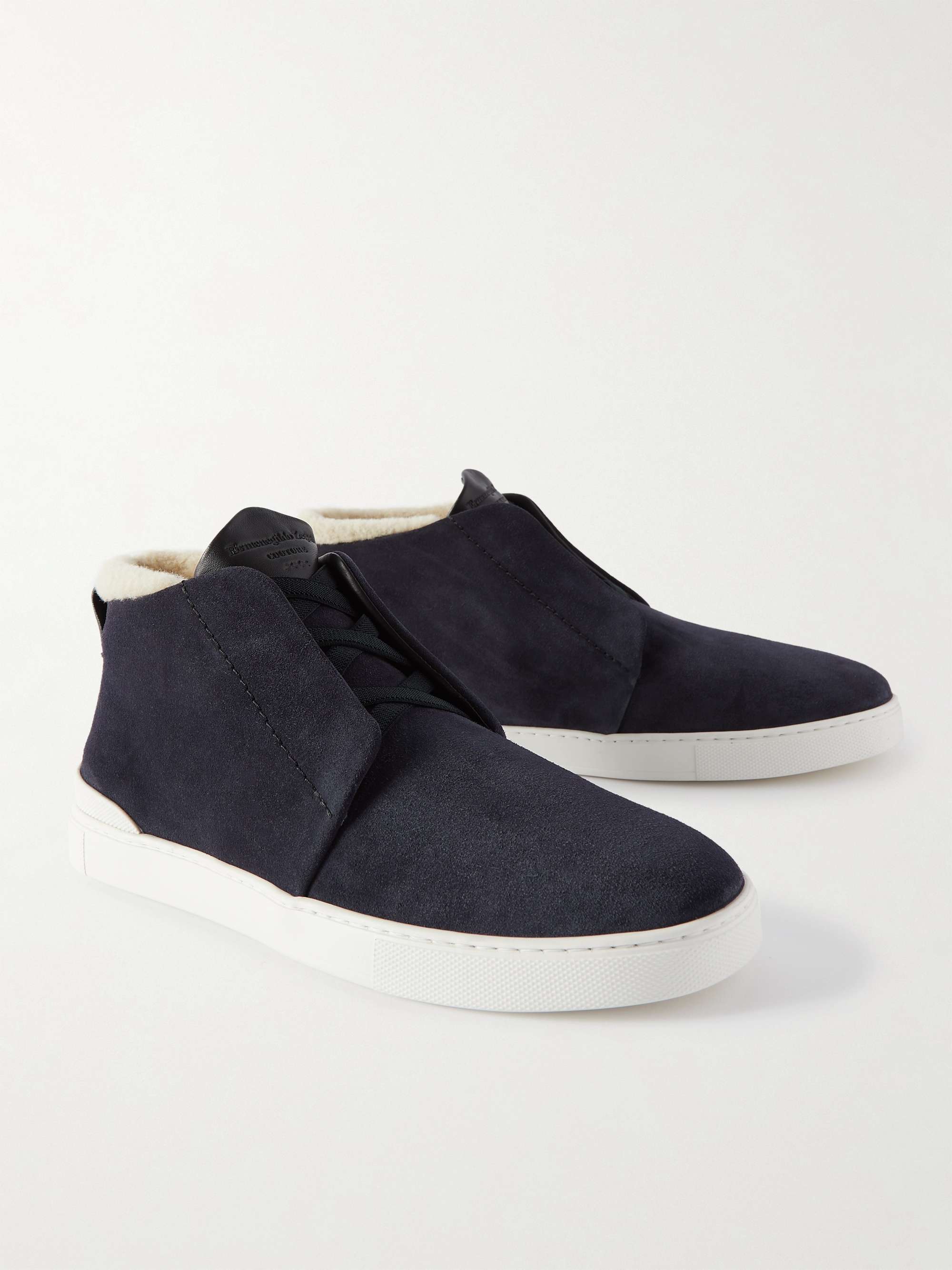 ERMENEGILDO ZEGNA #UseTheExisting Triple Stitch Mid Top Wool-Lined Suede Sneakers