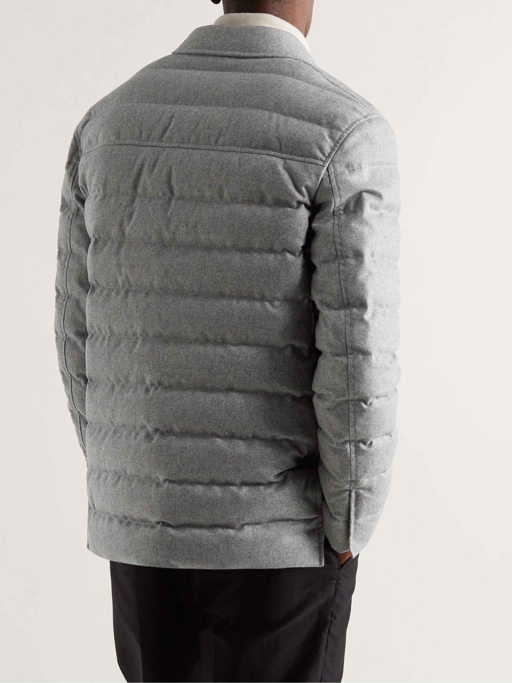 ERMENEGILDO ZEGNA Leather-Trimmed Quilted Cashmere-Blend Down Jacket