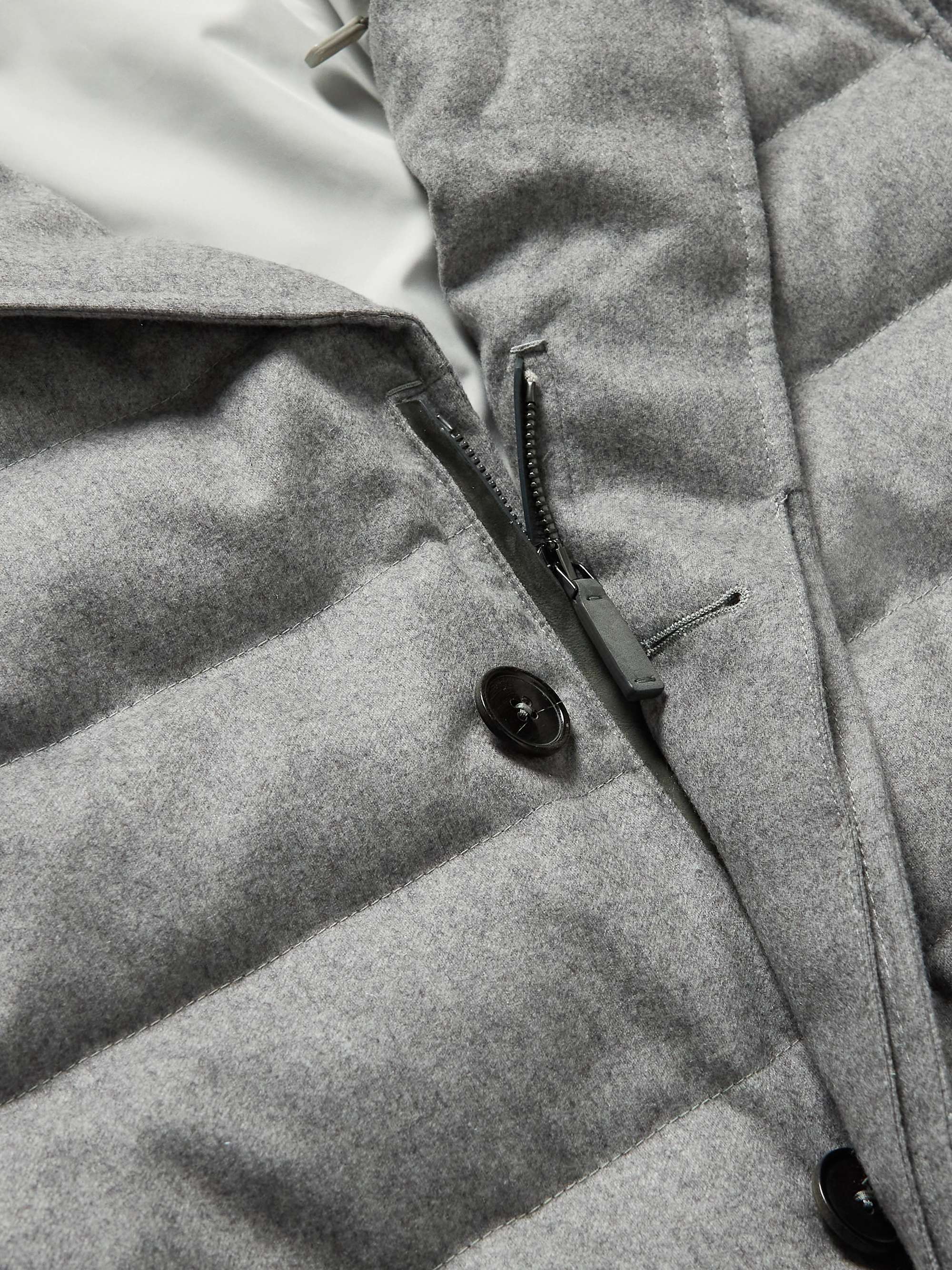 ERMENEGILDO ZEGNA Leather-Trimmed Quilted Cashmere-Blend Down Jacket