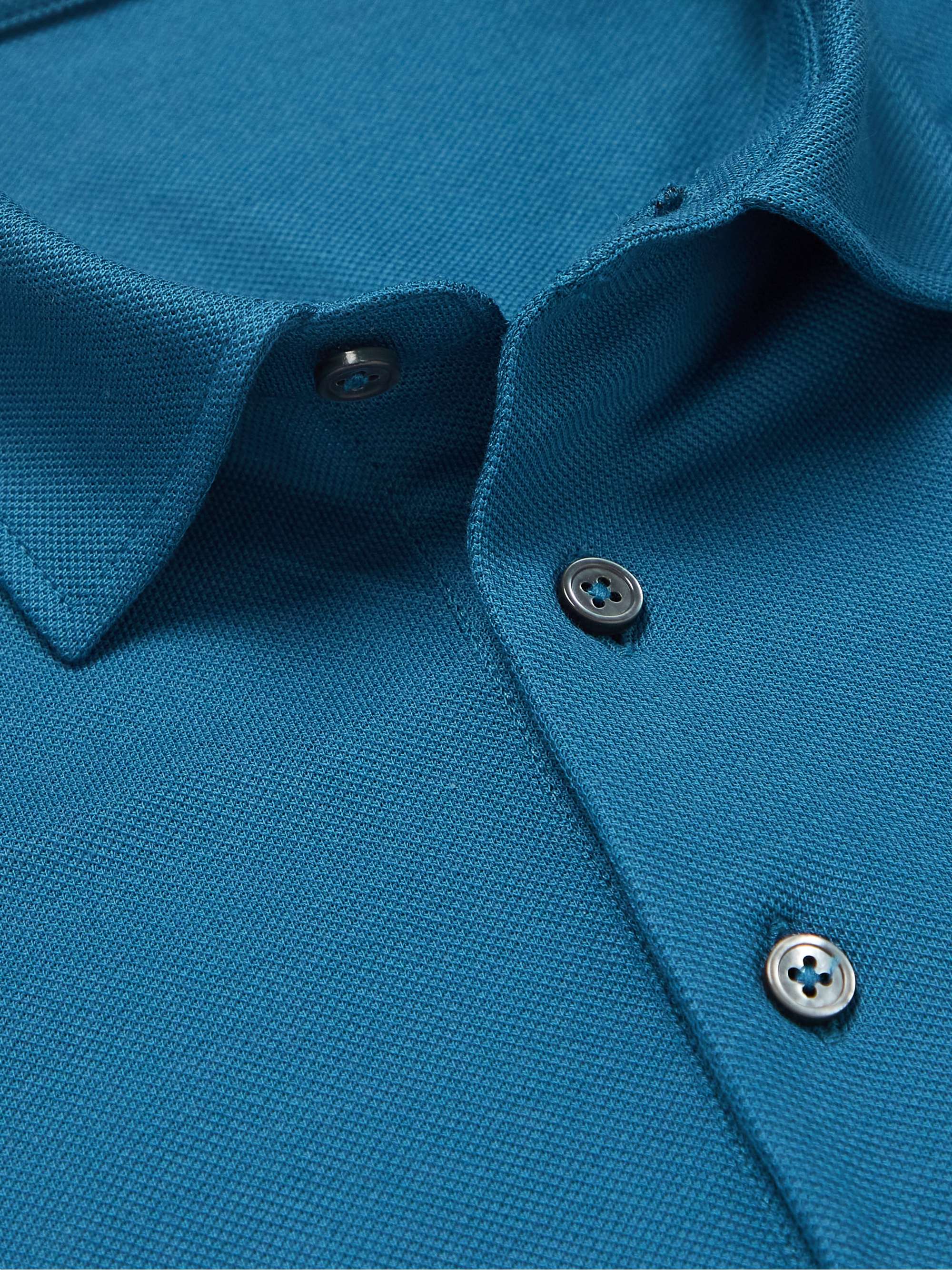 ERMENEGILDO ZEGNA Suede-Trimmed Cotton-Piqué Polo Shirt