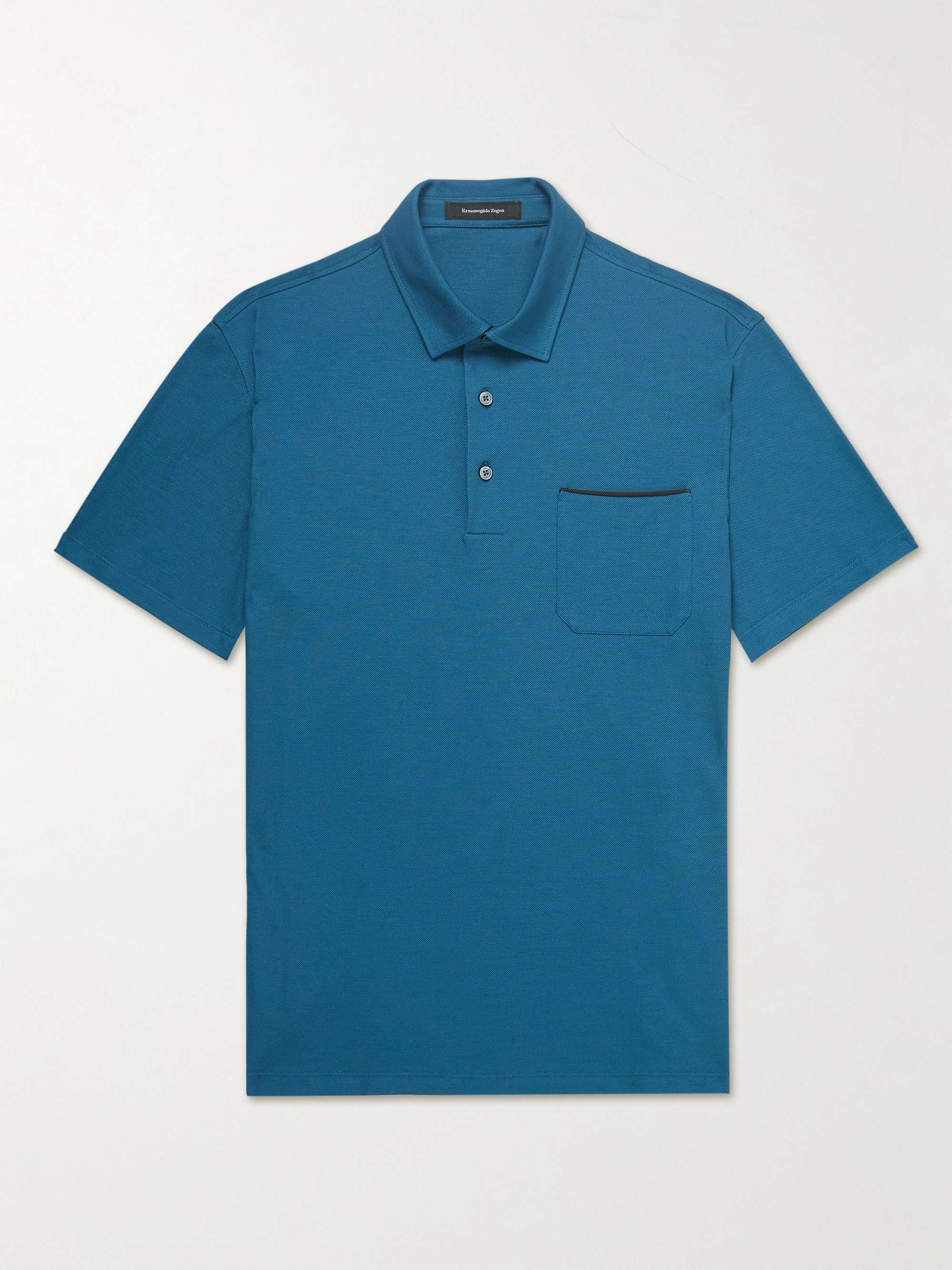 ERMENEGILDO ZEGNA Suede-Trimmed Cotton-Piqué Polo Shirt