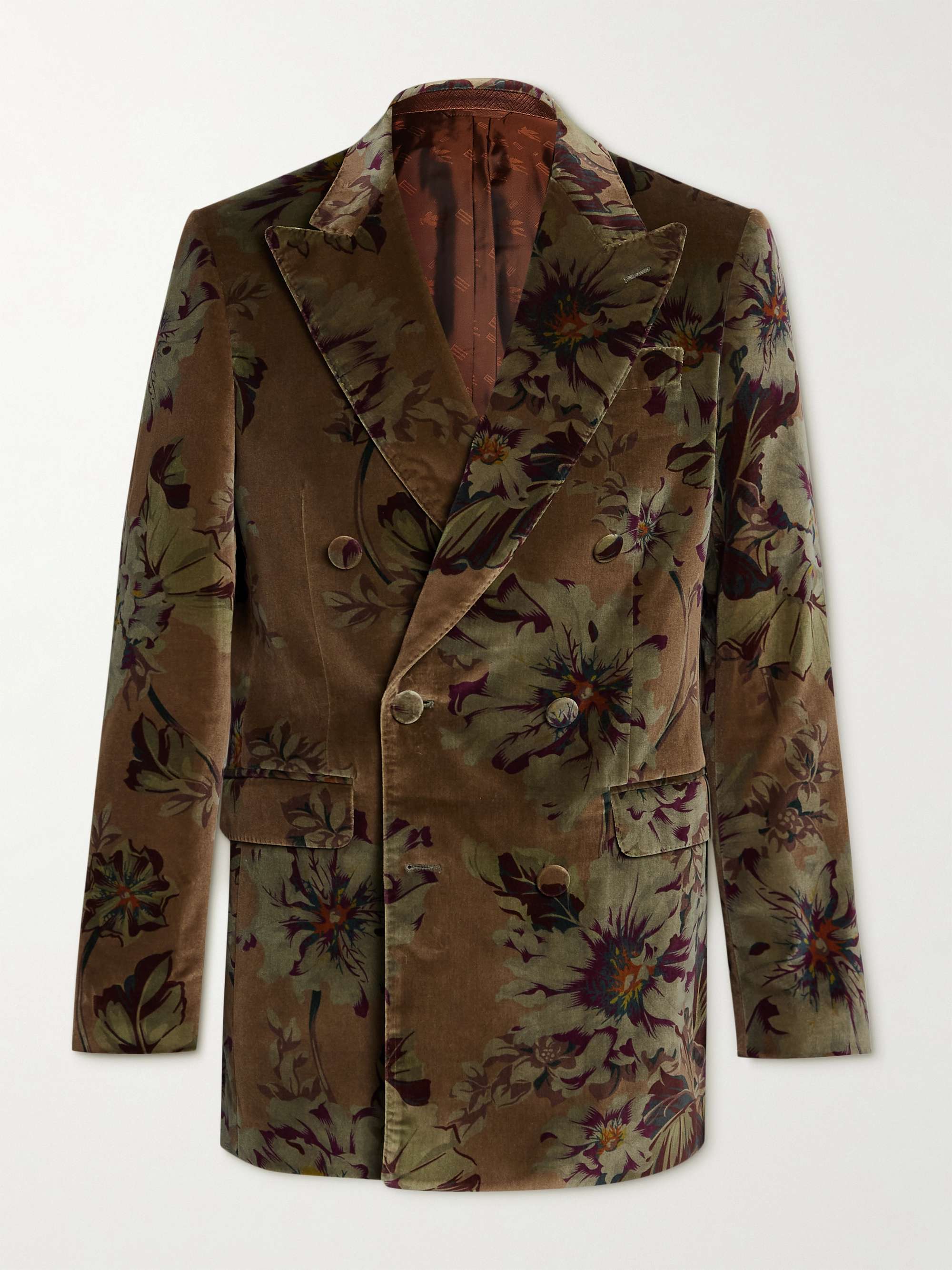 ETRO Double-Breasted Printed Cotton-Blend Velvet Suit Jacket