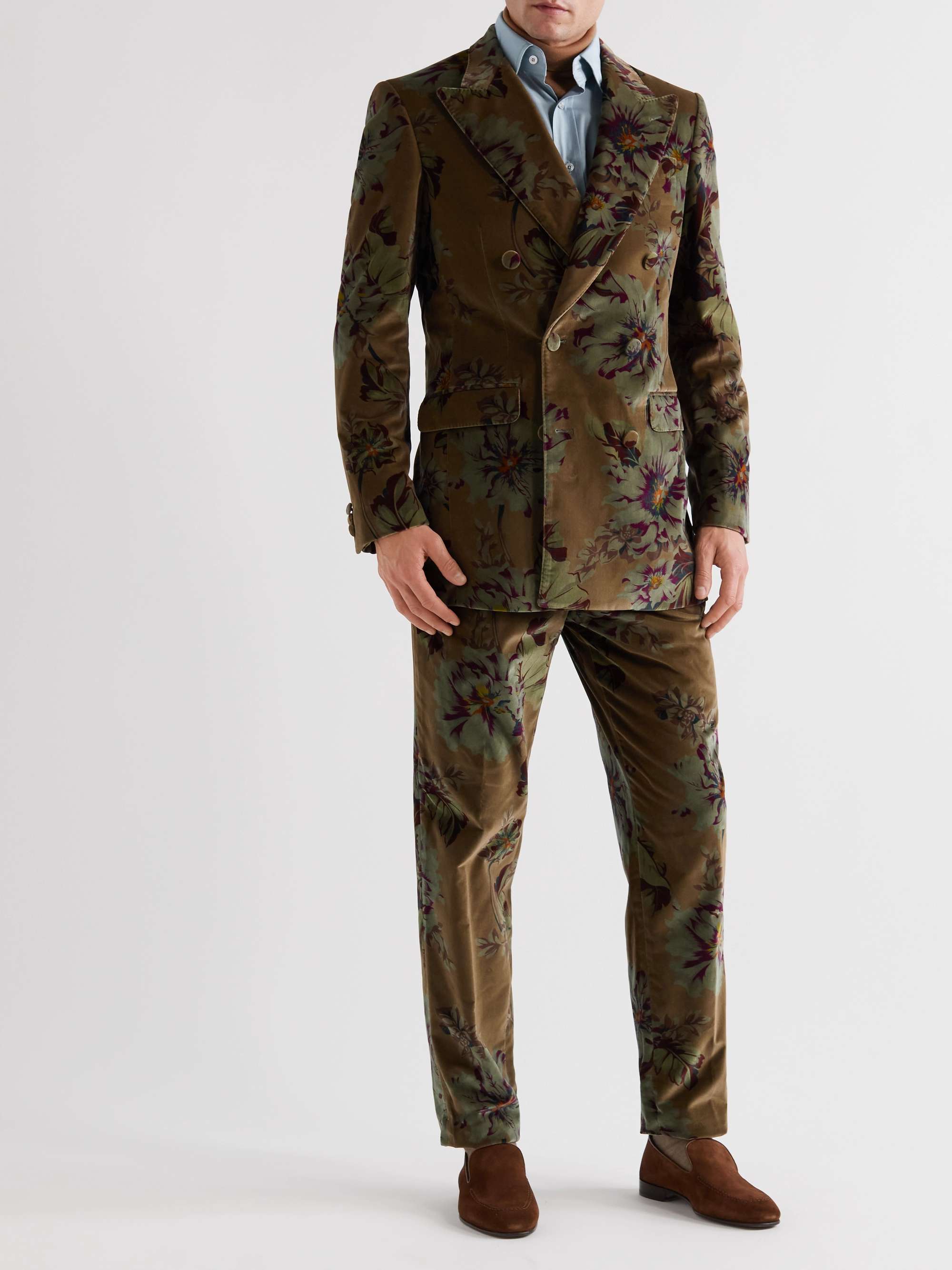 ETRO Double-Breasted Printed Cotton-Blend Velvet Suit Jacket