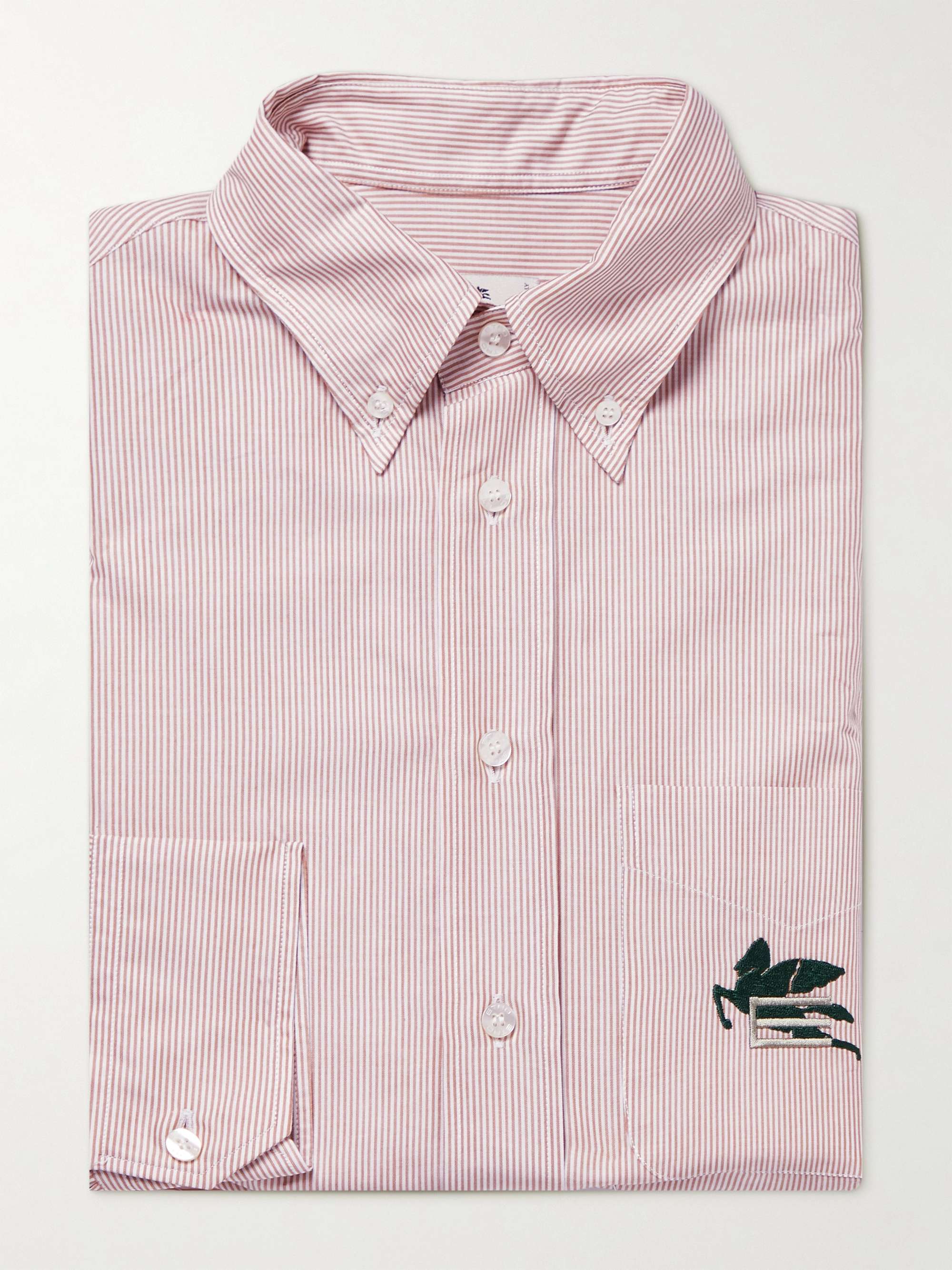 ETRO Button-Down Collar Logo-Embroidered Striped Cotton Shirt