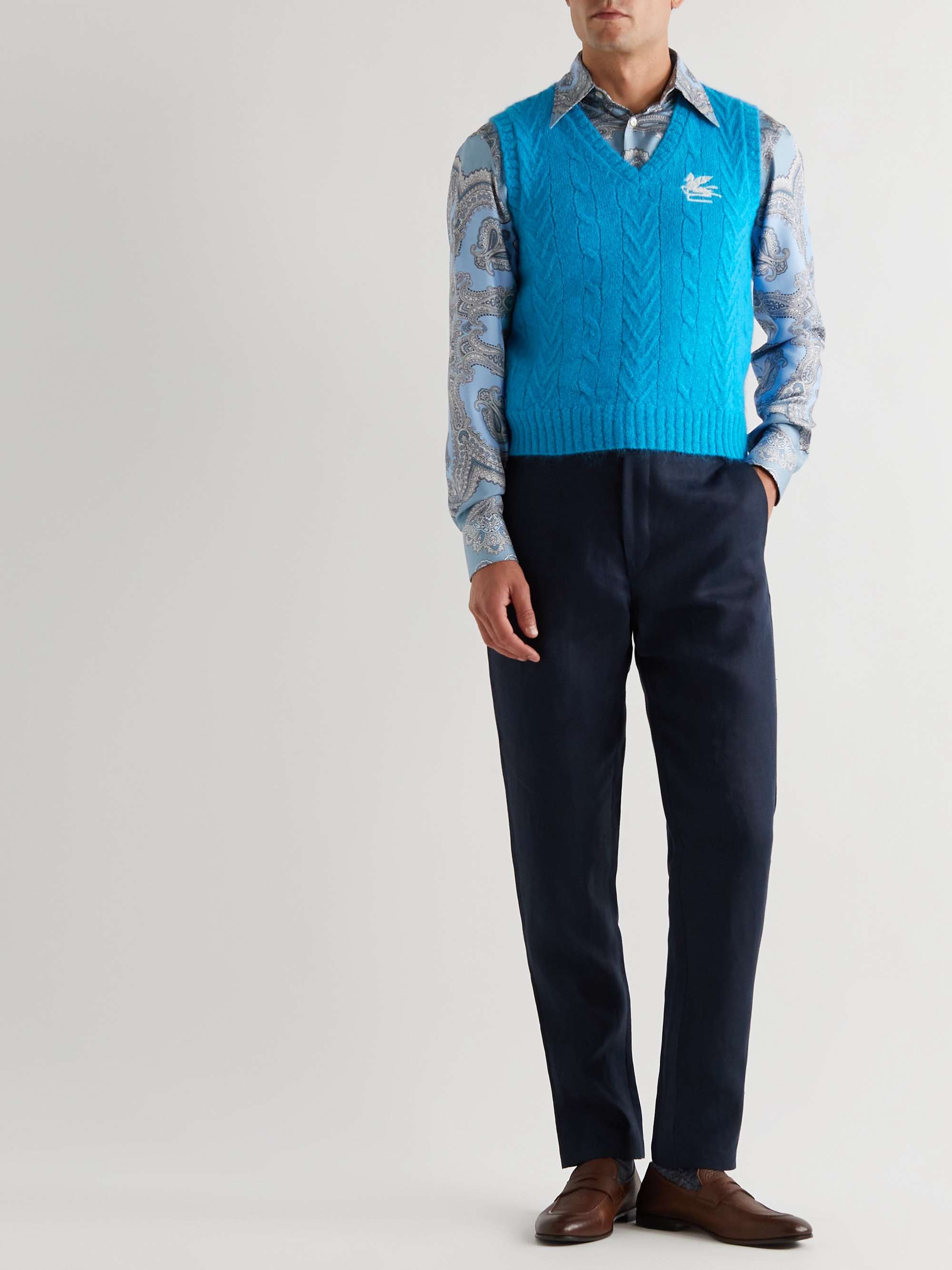 ETRO Slim-Fit Embroidered Cable-Knit Mohair-Blend Sweater Vest