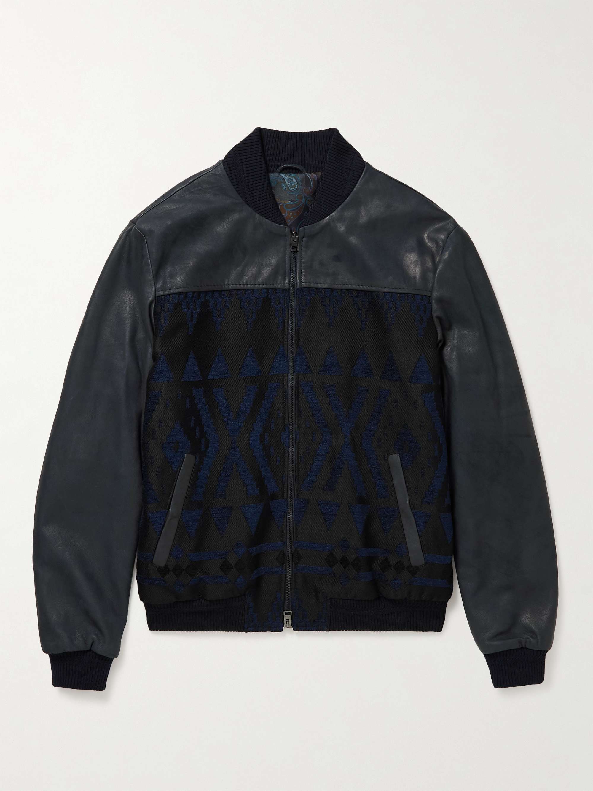 ETRO Panelled Leather and Jacquard Bomber Jacket