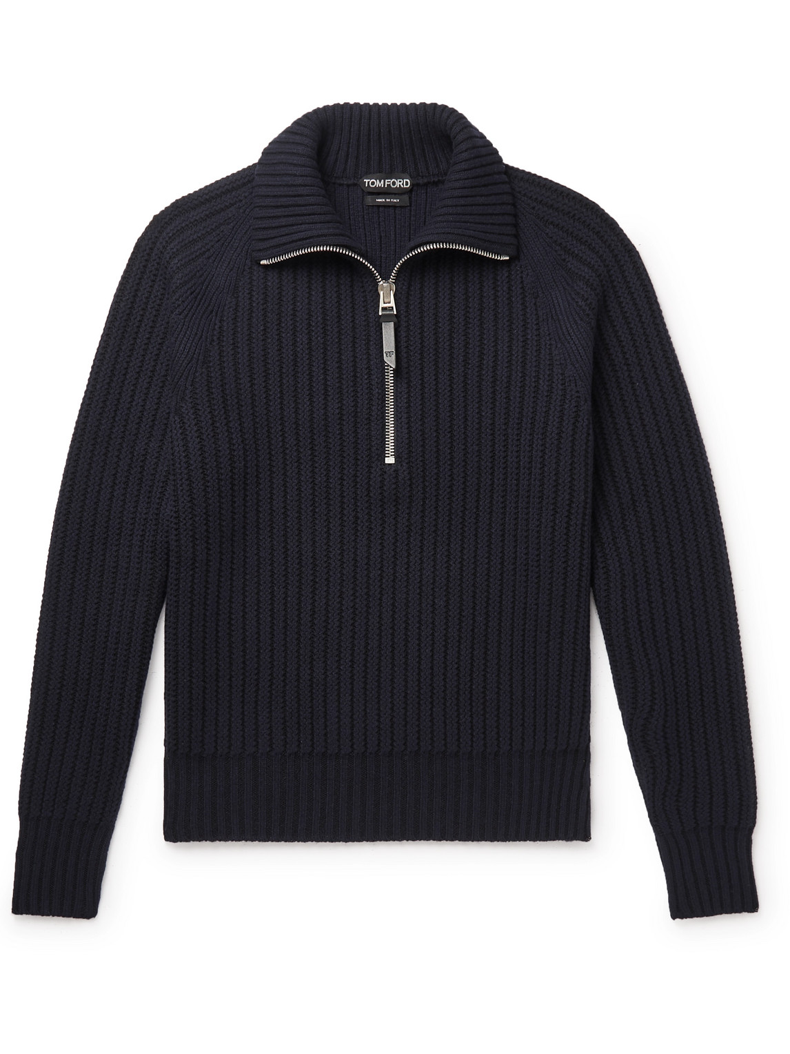Slim-Fit Ribbed Cashmere and Wool-Blend Half-Zip Sweater