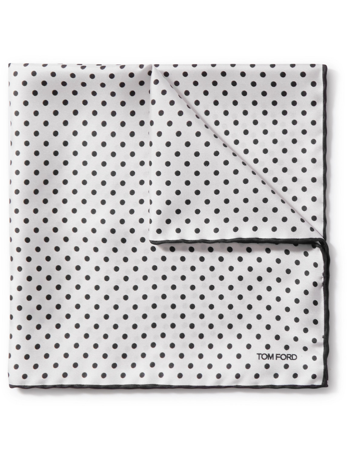 Tom Ford Contrast-tipped Polka-dot Silk-twill Pocket Square In White