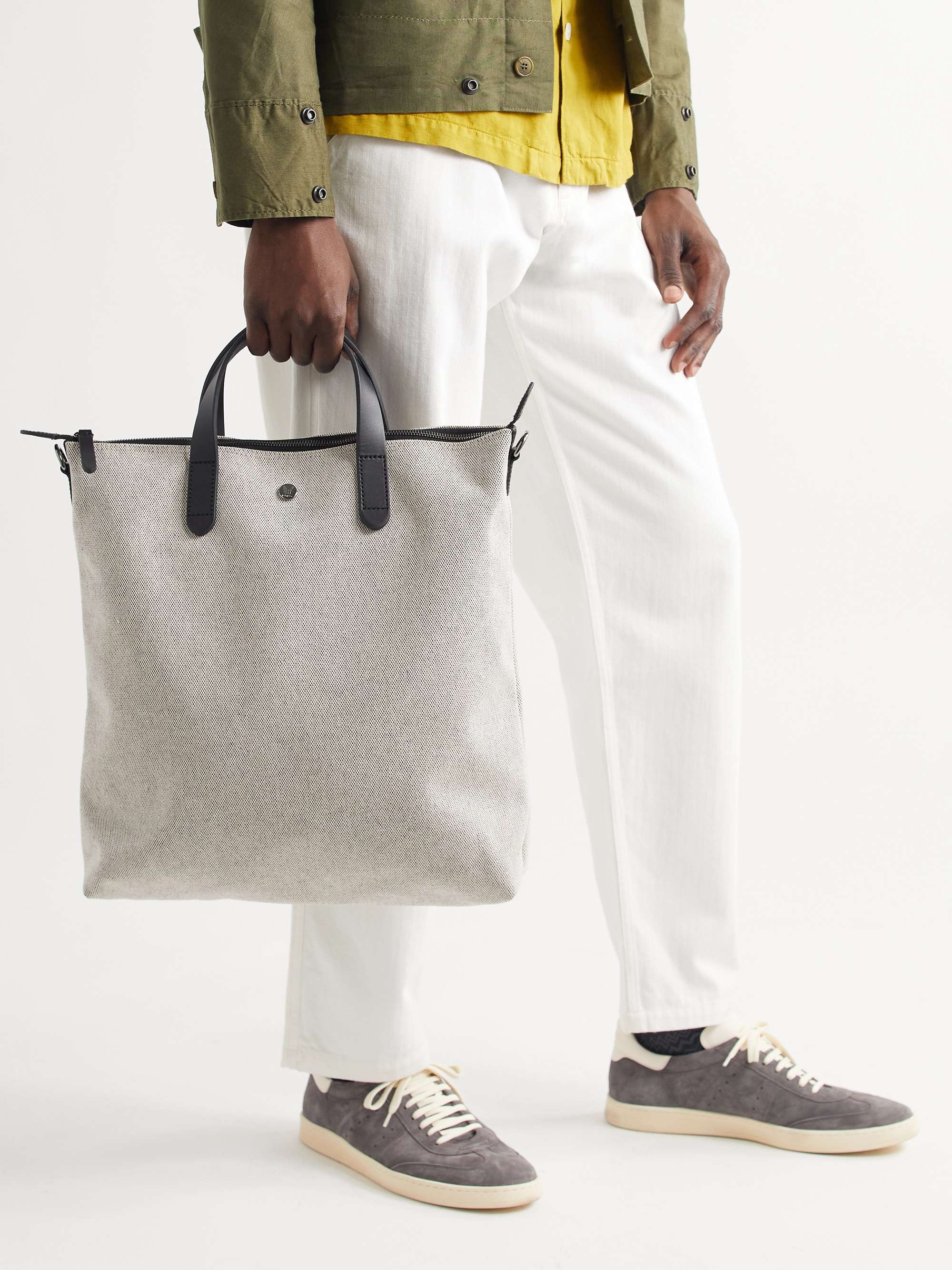 MISMO Leather-Trimmed Cotton-Canvas Tote Bag