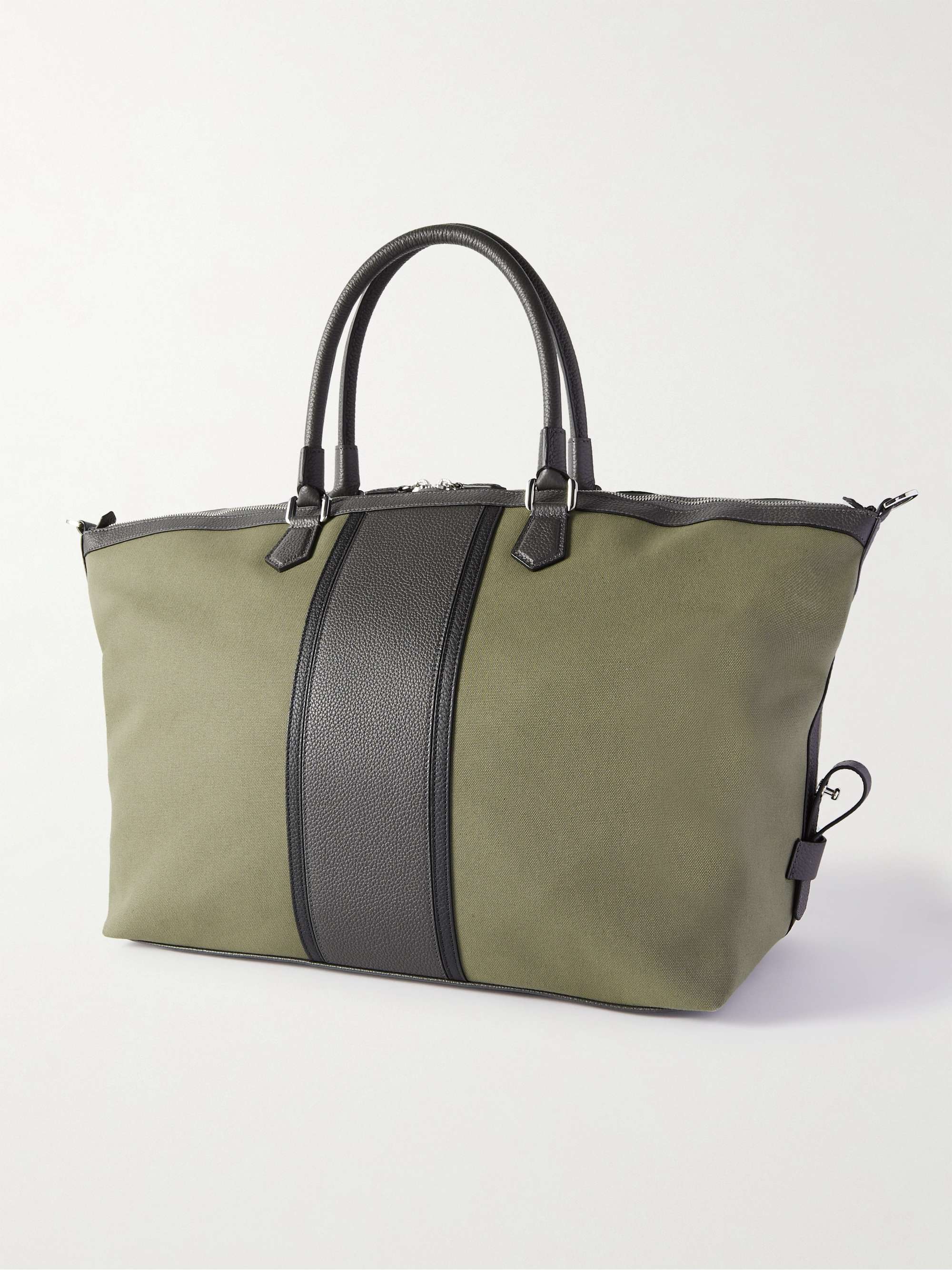 SERAPIAN Leather-Trimmed Canvas Weekend Bag