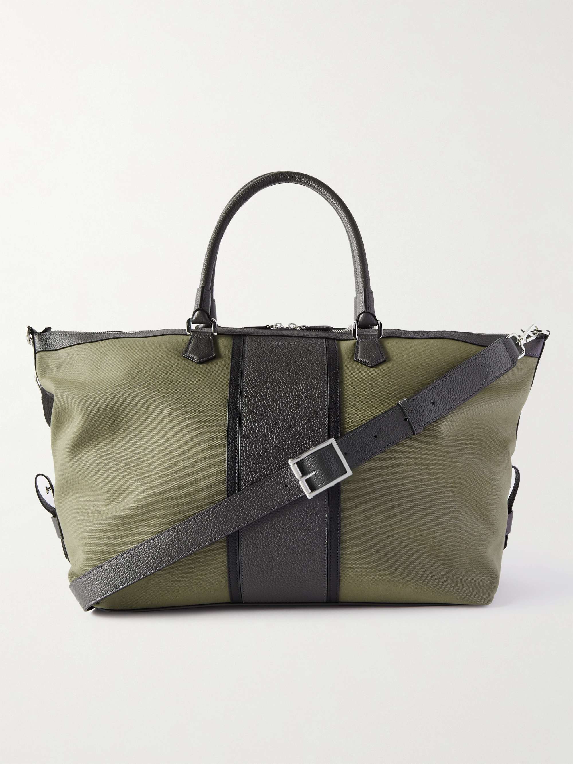 SERAPIAN Leather-Trimmed Canvas Weekend Bag