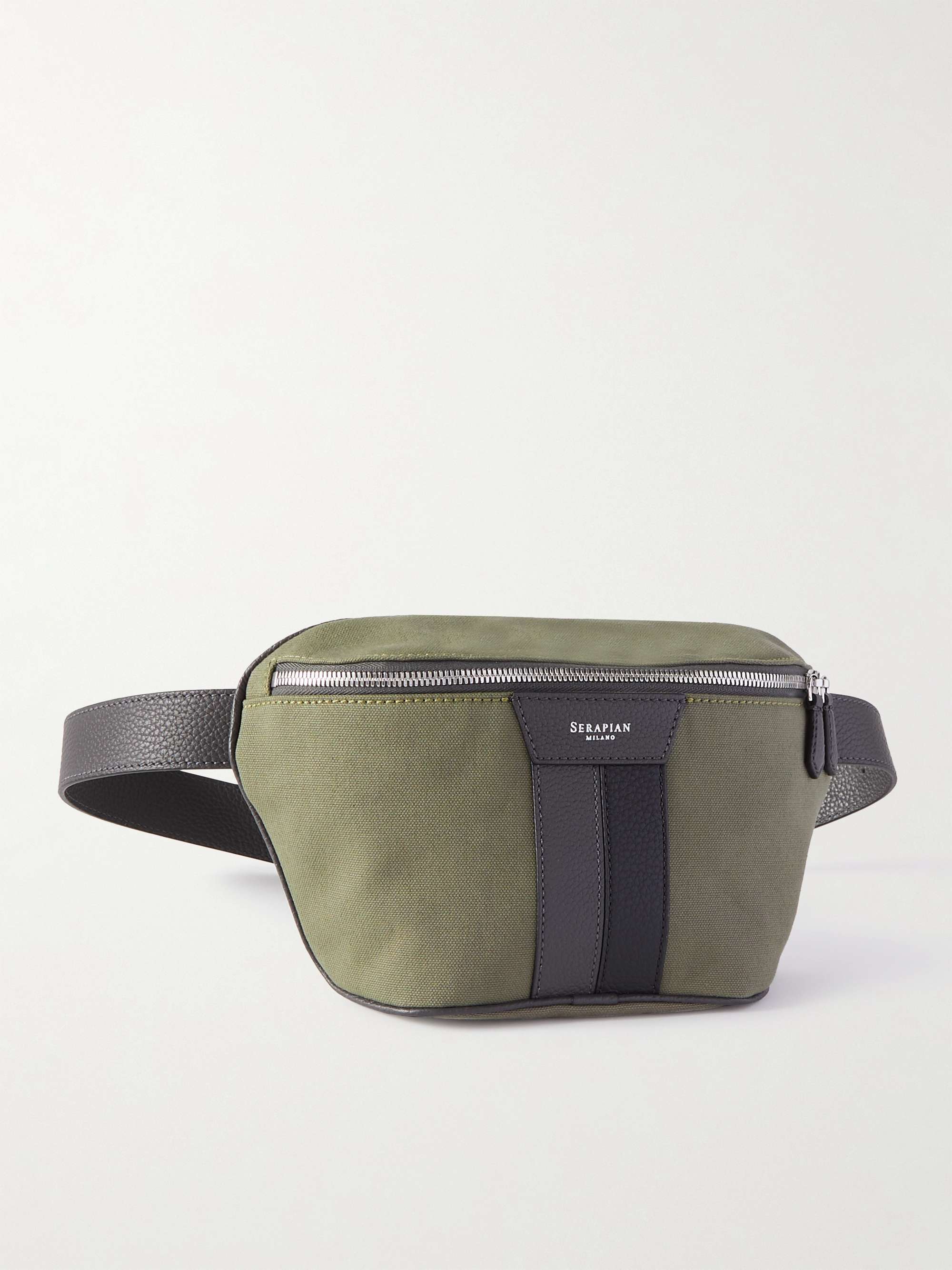 SERAPIAN Leather-Trimmed Canvas Belt Bag